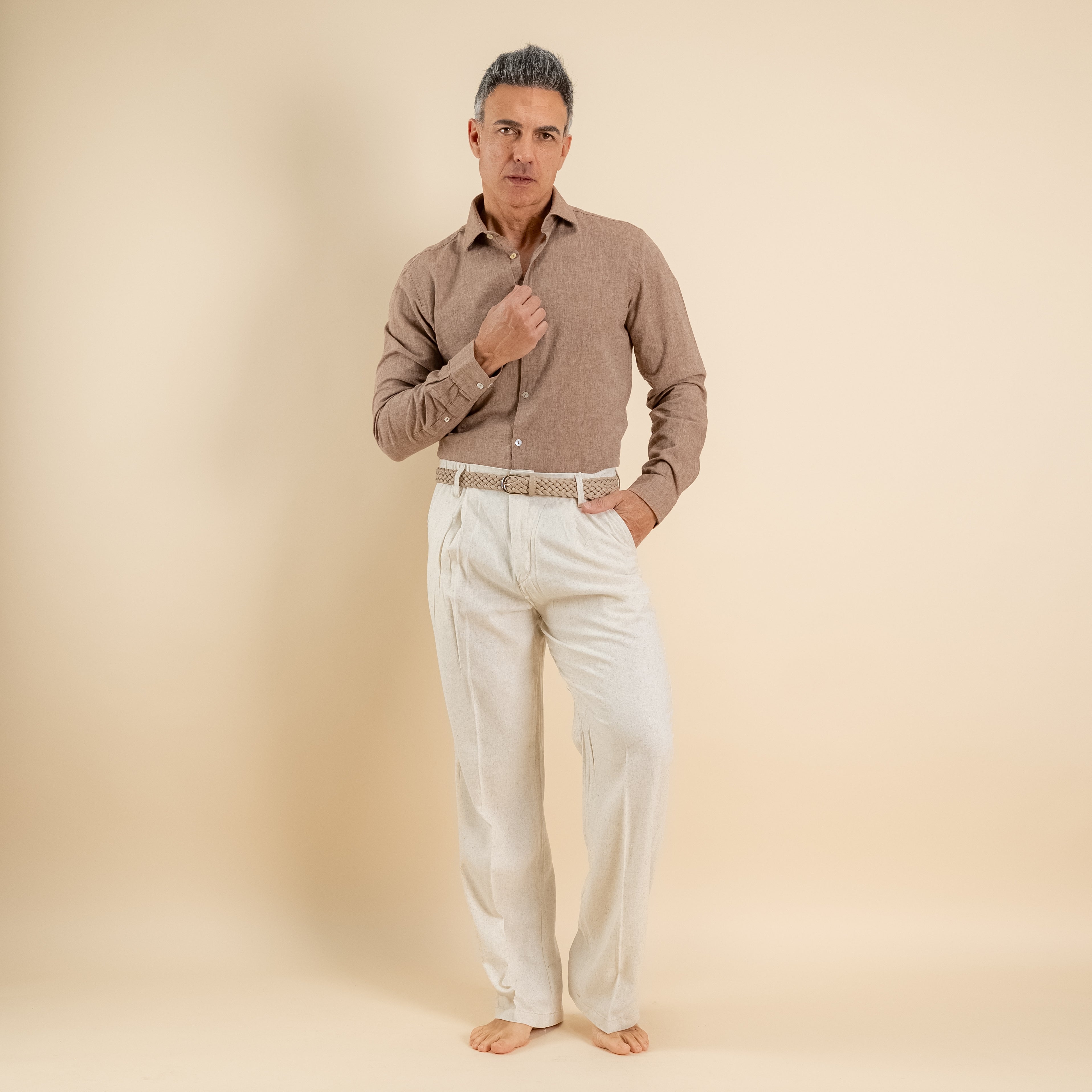 Pantalone palazzo in misto lino - Beige