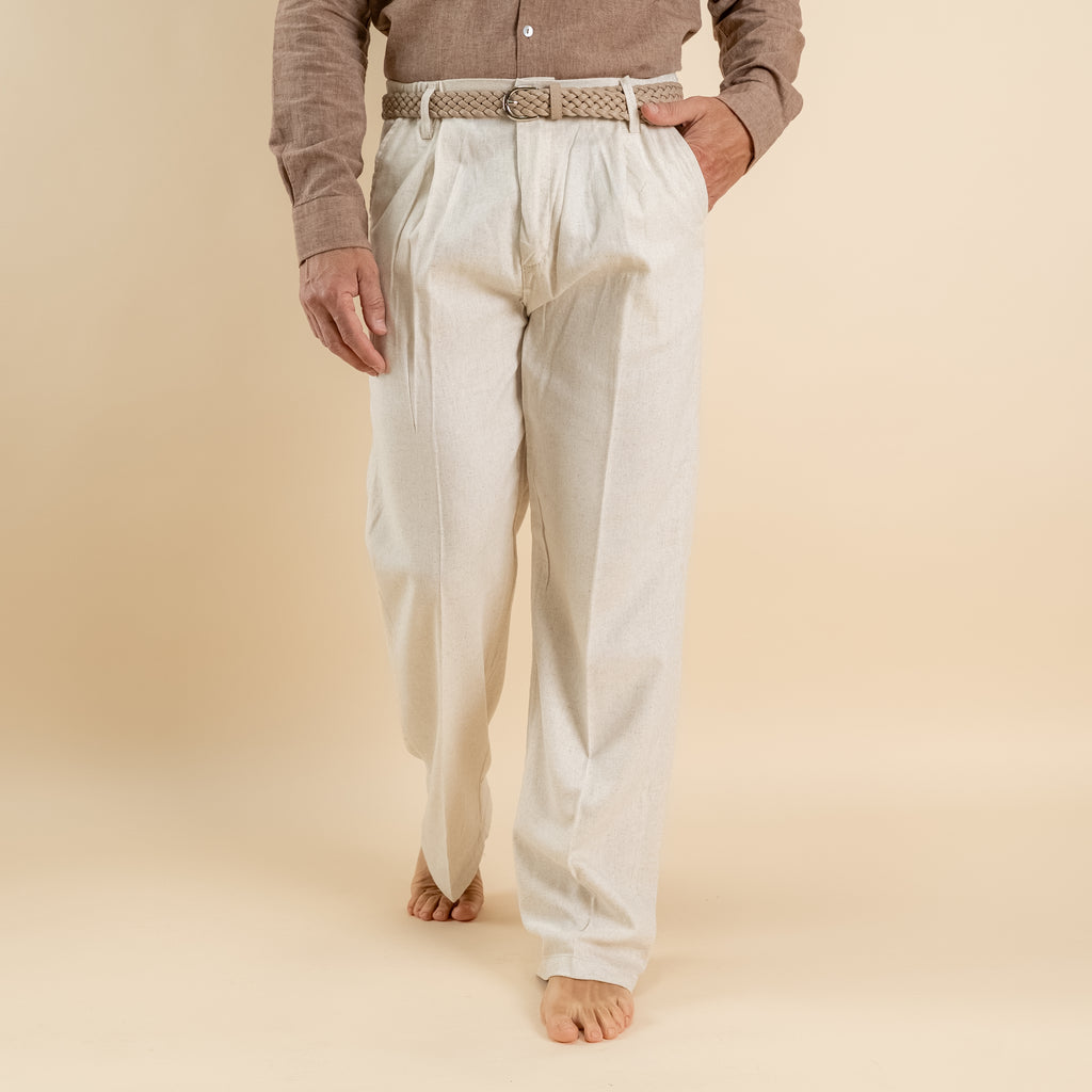 Pantalone palazzo in misto lino - Beige
