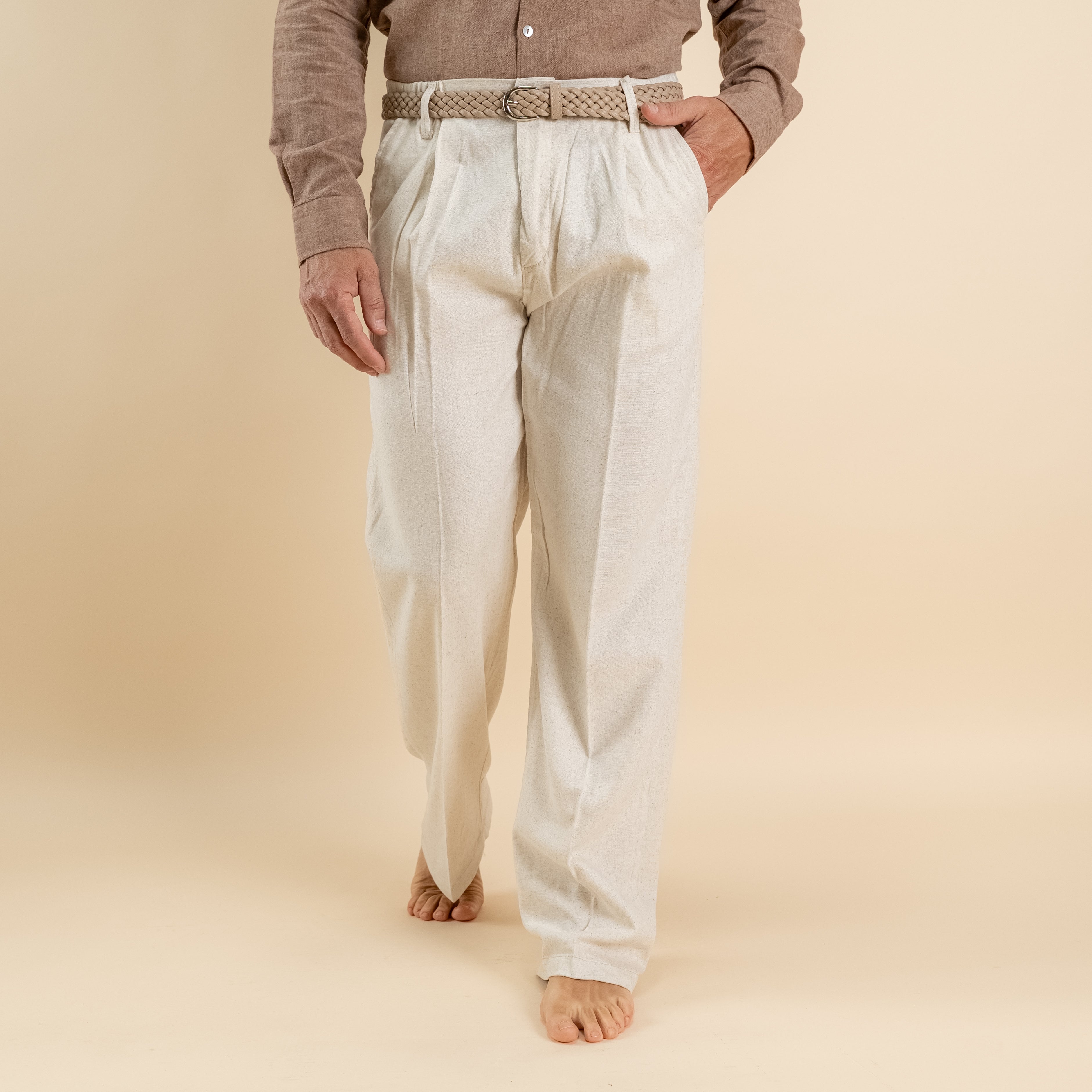 Pantalone palazzo in misto lino - Beige