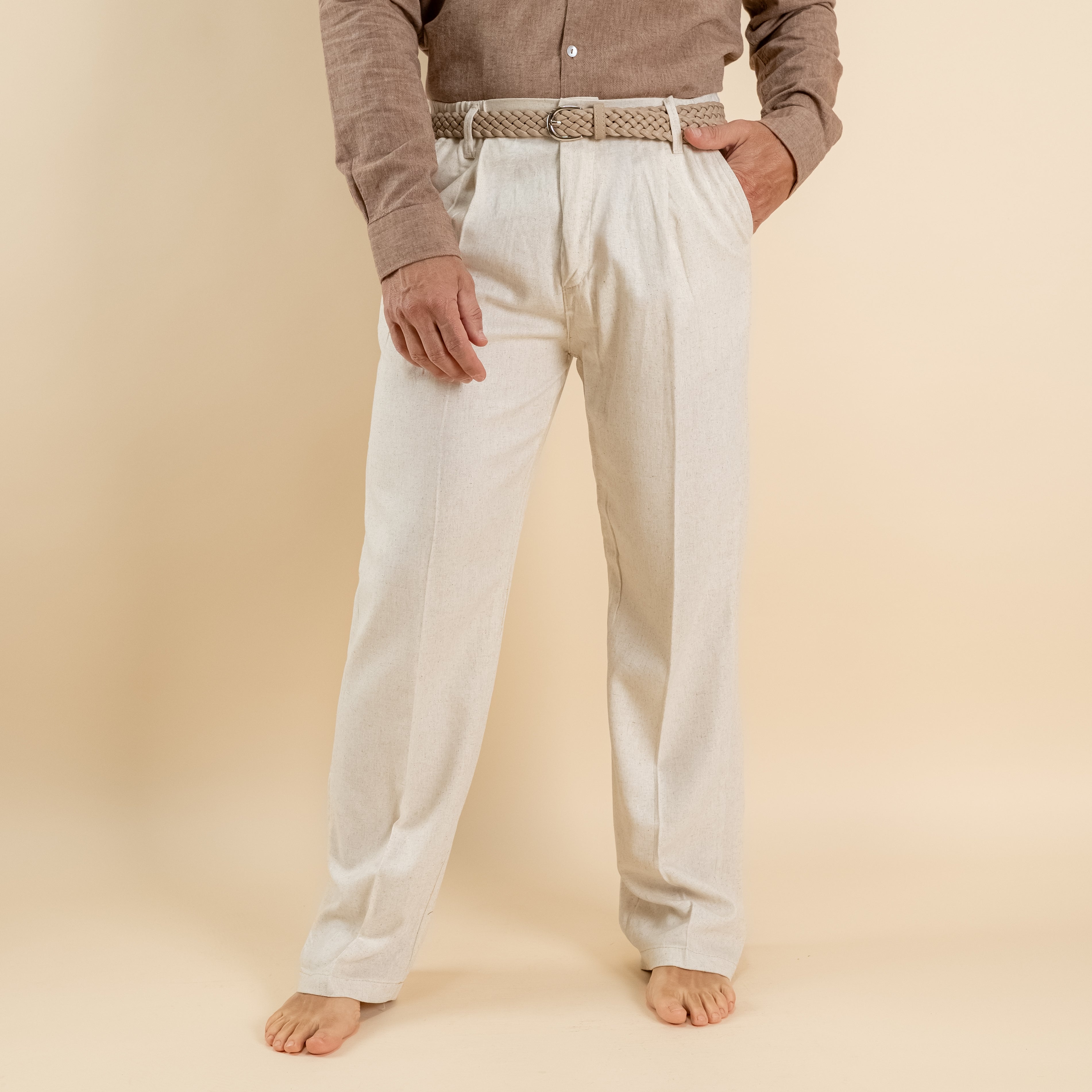 Pantalone palazzo in misto lino - Beige