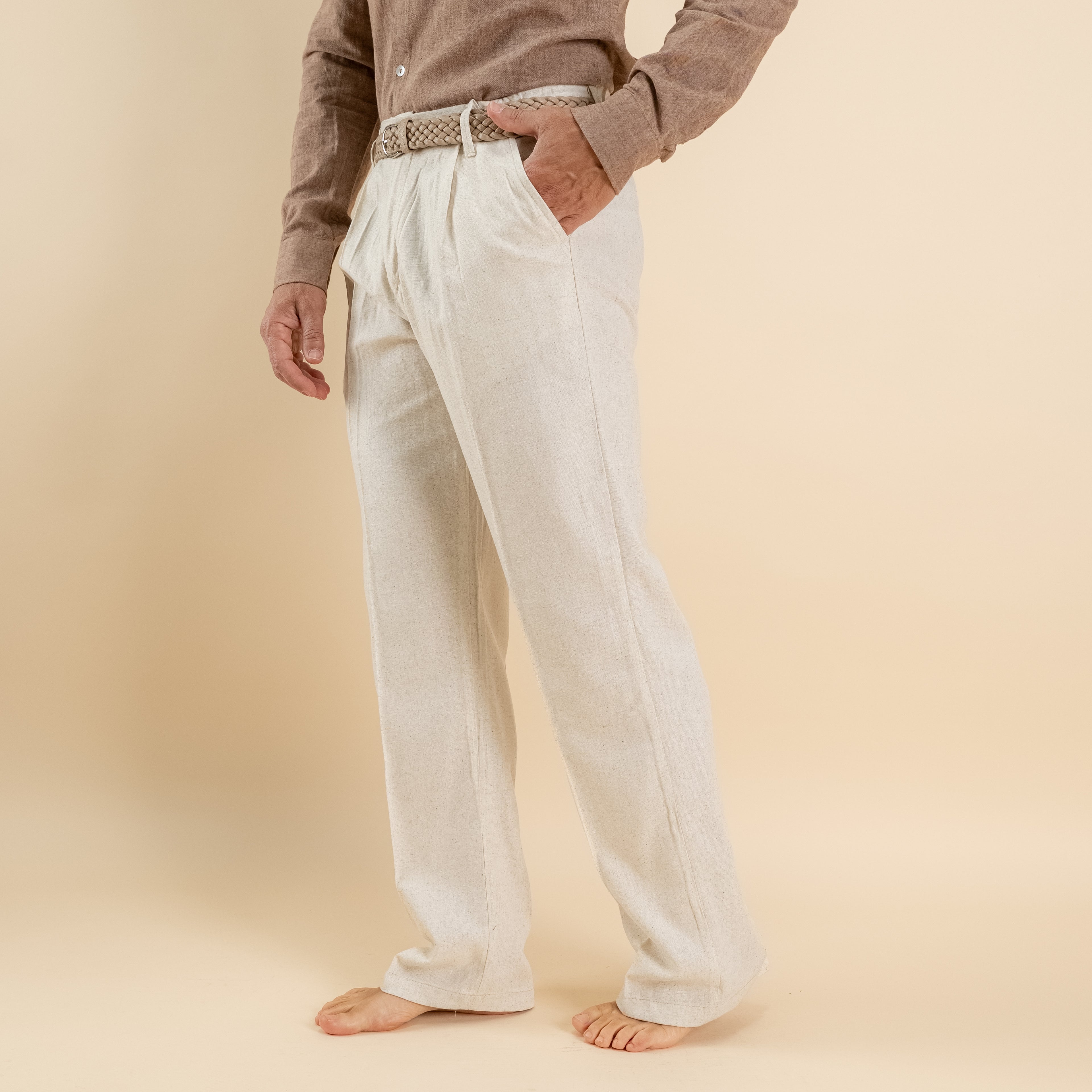 Pantalone palazzo in misto lino - Beige