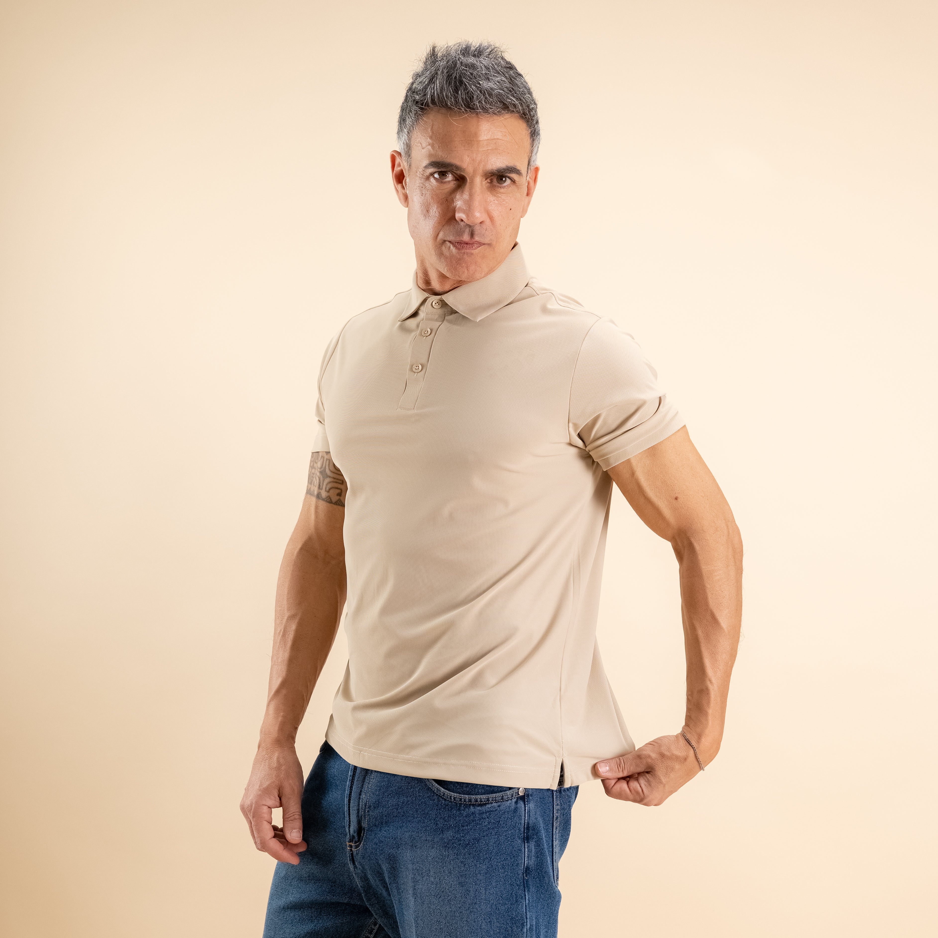 Polo effetto seta - Beige