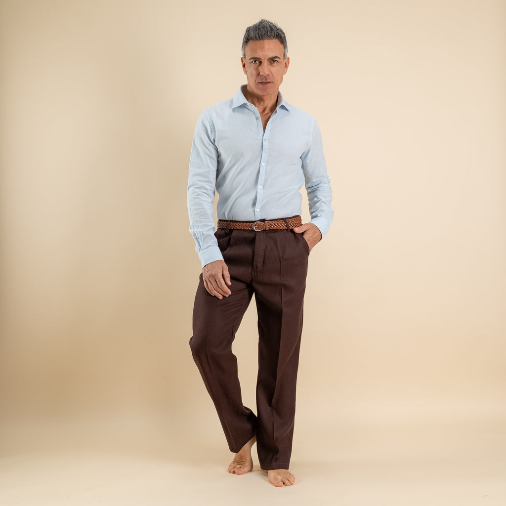 Pantalone palazzo in misto lino - Marrone