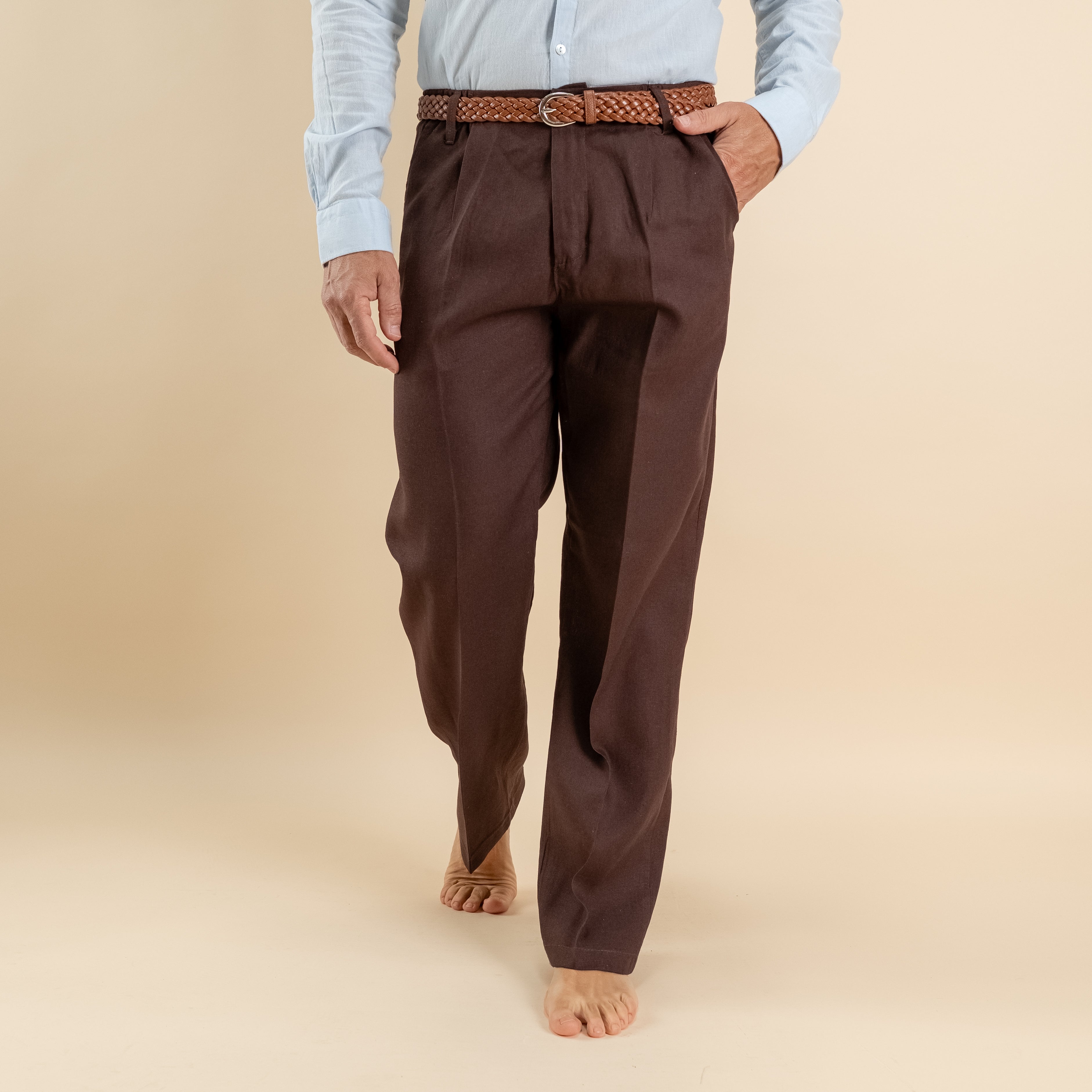 Pantalone palazzo in misto lino - Marrone