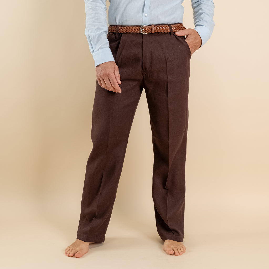 Pantalone palazzo in misto lino - Marrone