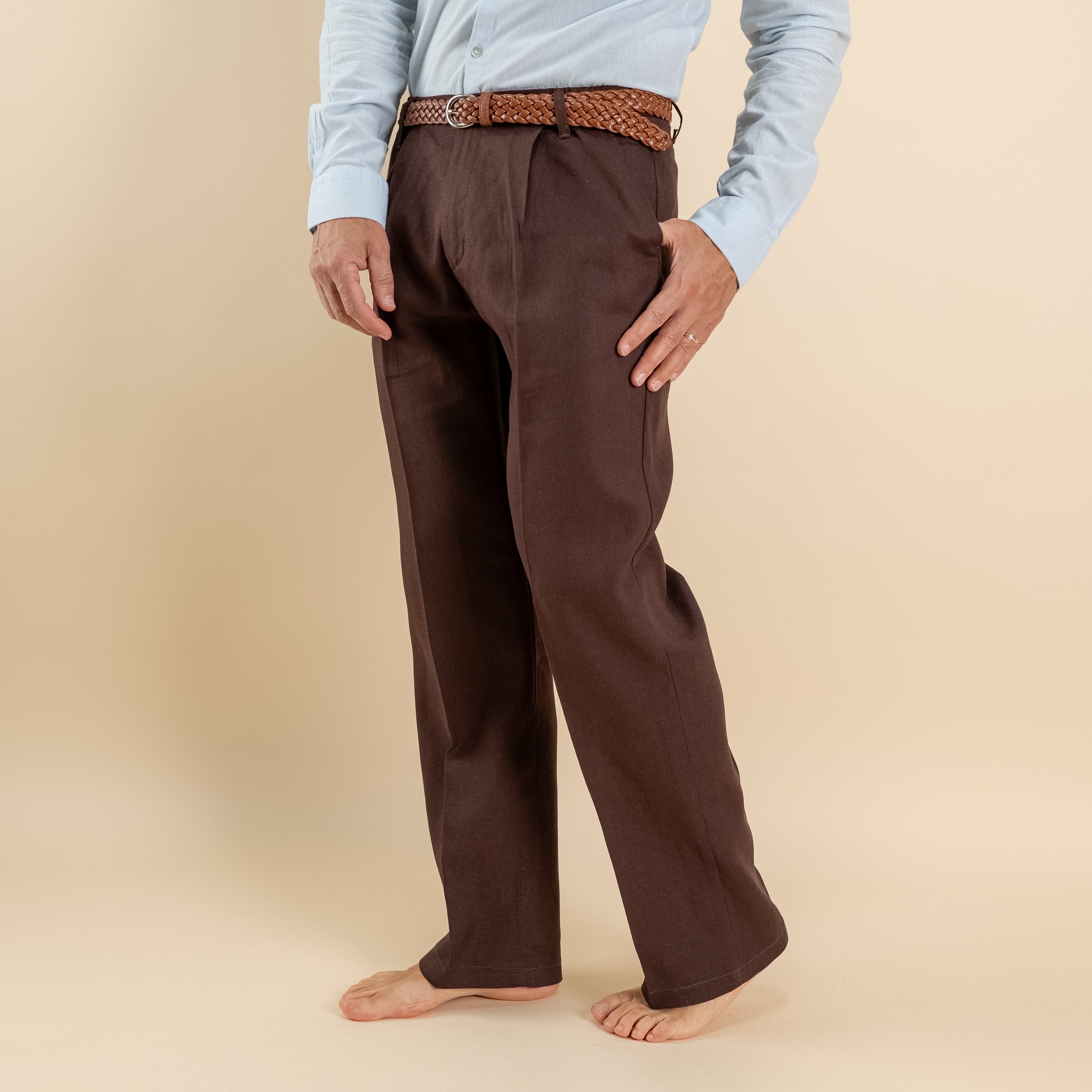 Pantalone palazzo in misto lino - Marrone