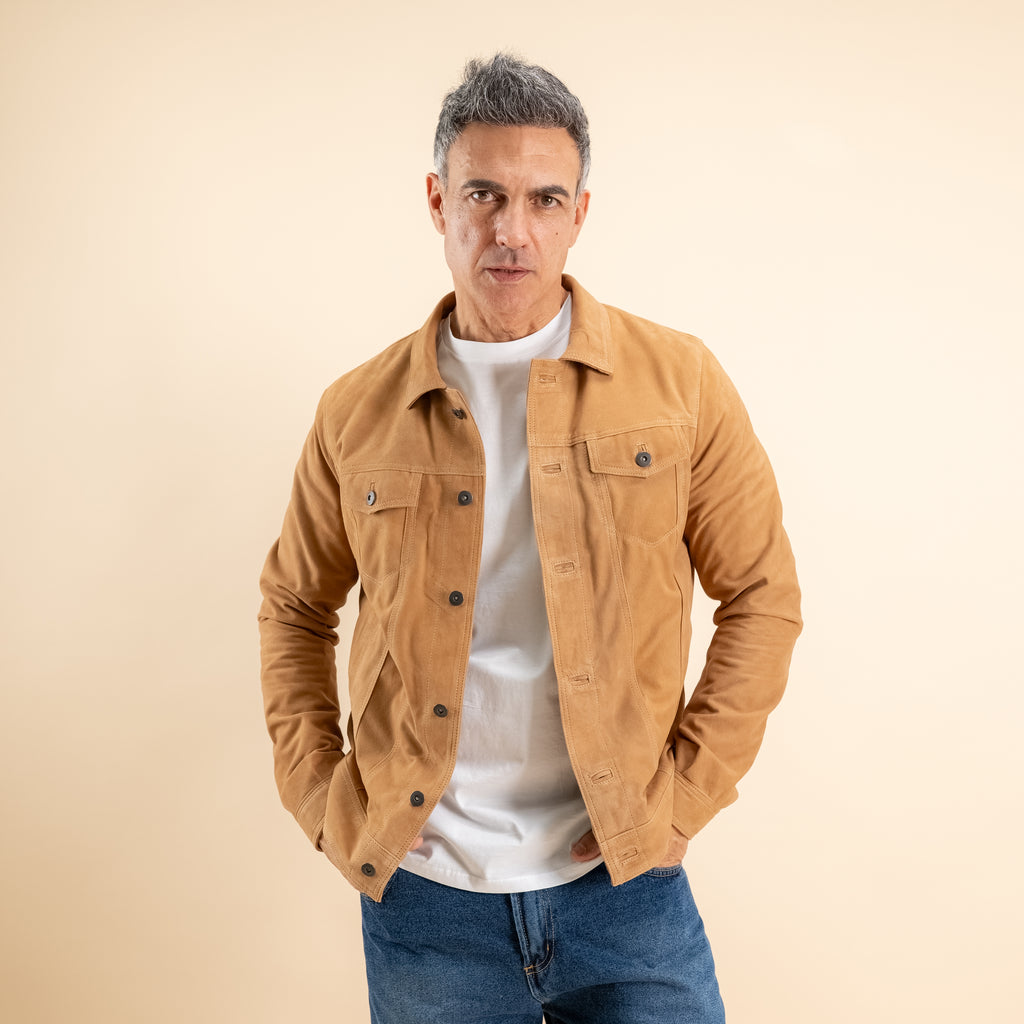 Giacca Camicia in Vera Pelle Camoscio - Camel