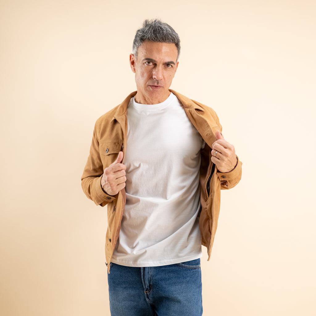 Giacca Camicia in Vera Pelle Camoscio - Camel