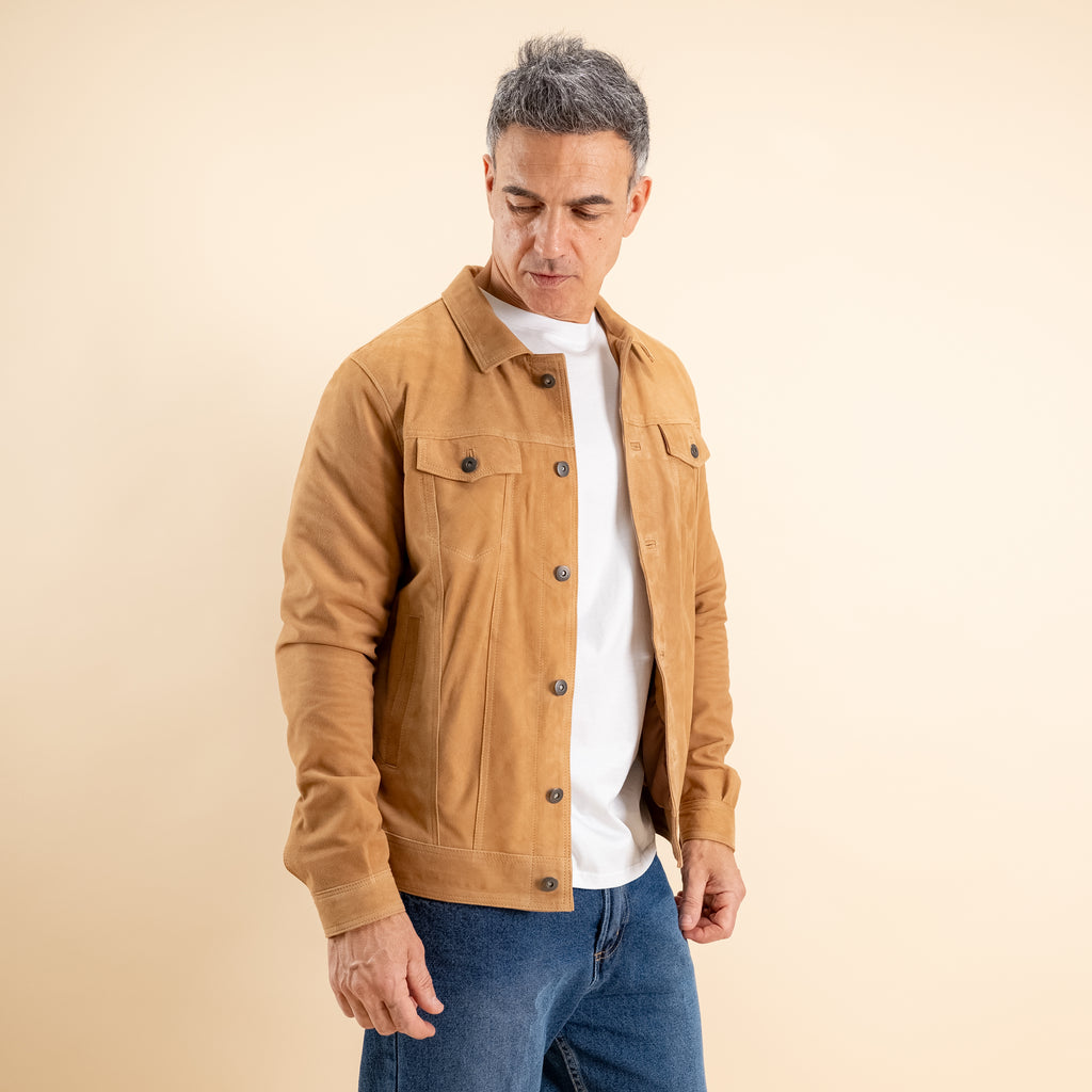 Giacca Camicia in Vera Pelle Camoscio - Camel