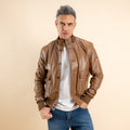 Bomber con bottoni in Vera Pelle - Marrone