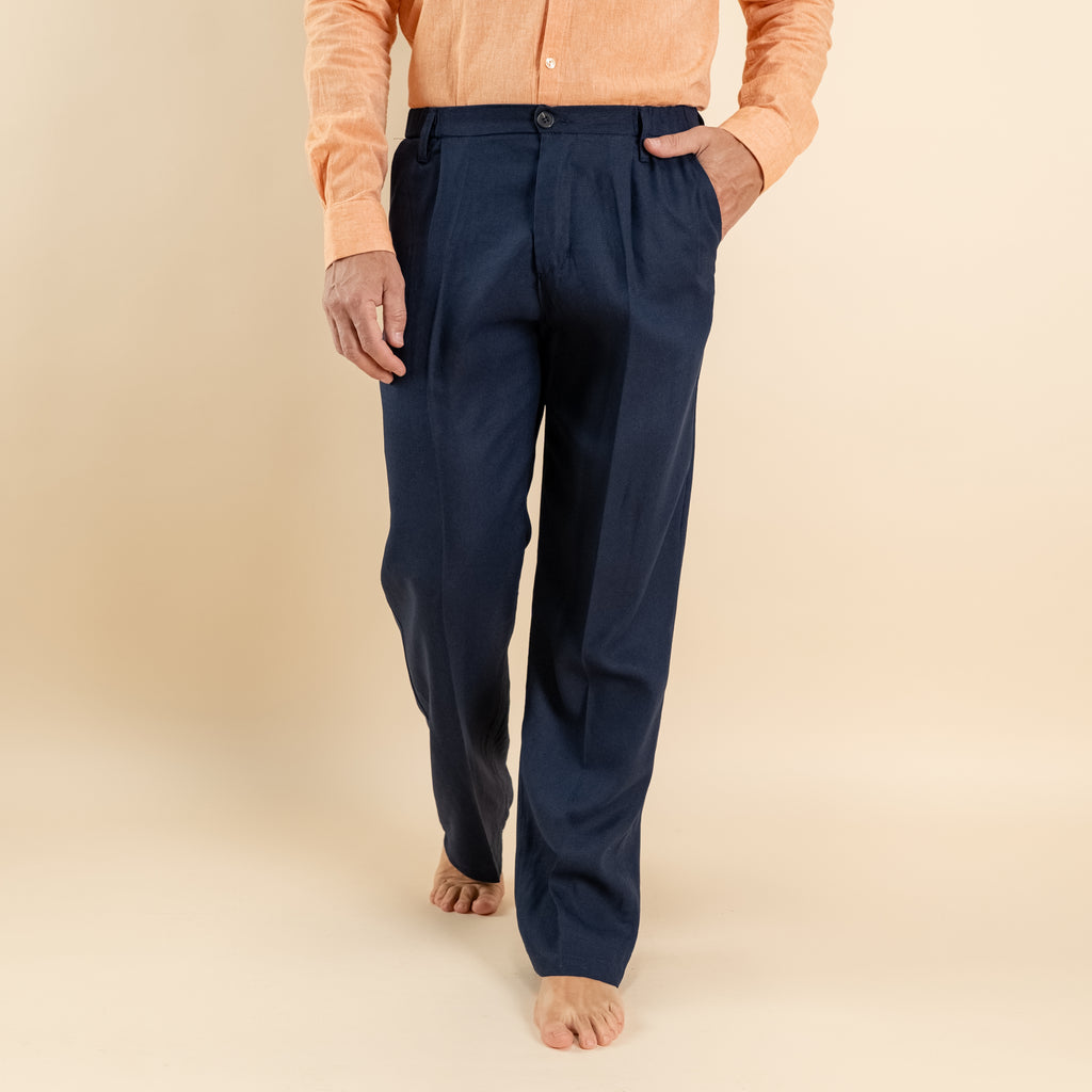 Pantalone palazzo in misto lino - Blu