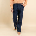 Pantalone palazzo in misto lino - Blu