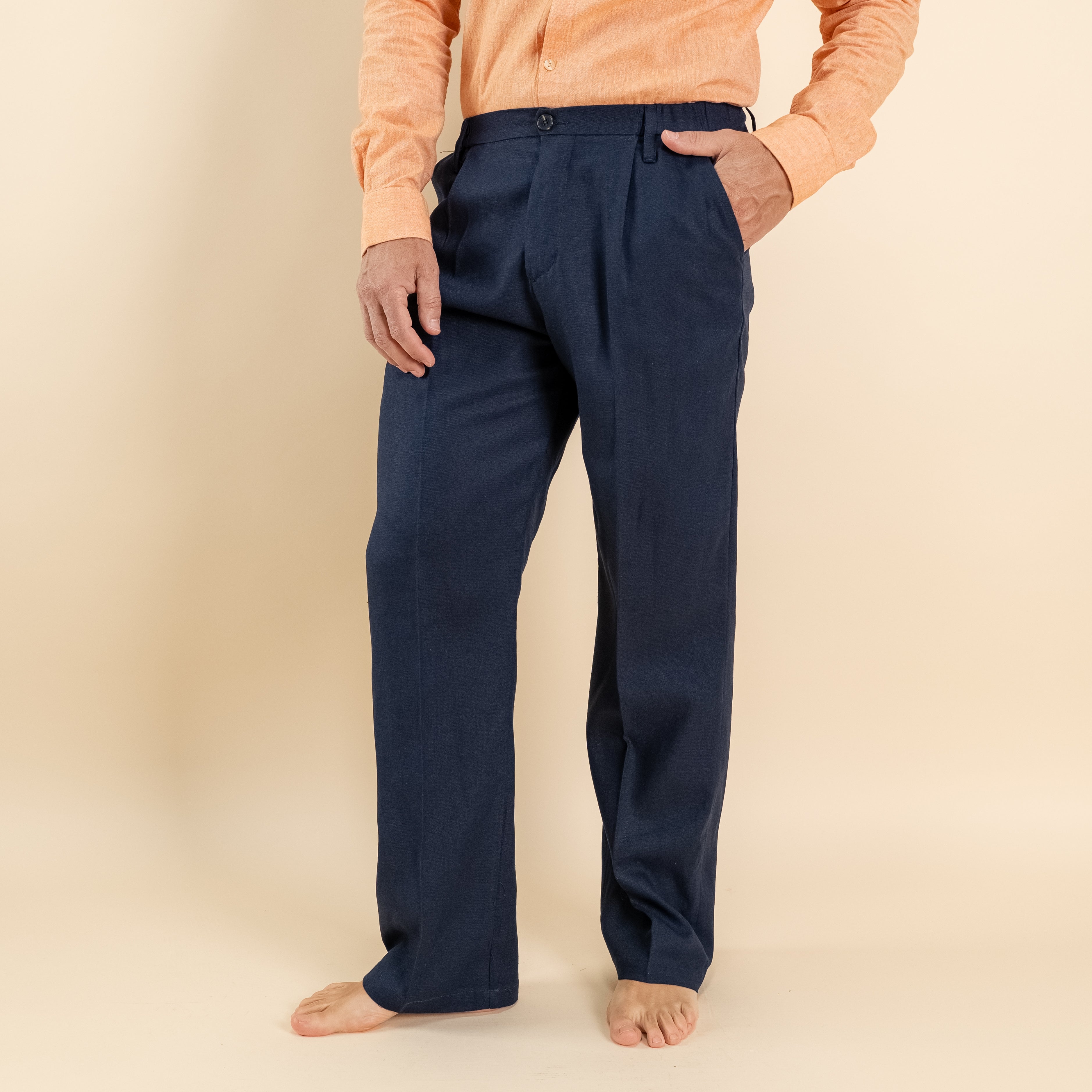 Pantalone palazzo in misto lino - Blu