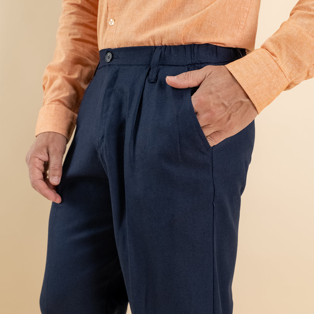 Pantalone palazzo in misto lino - Blu