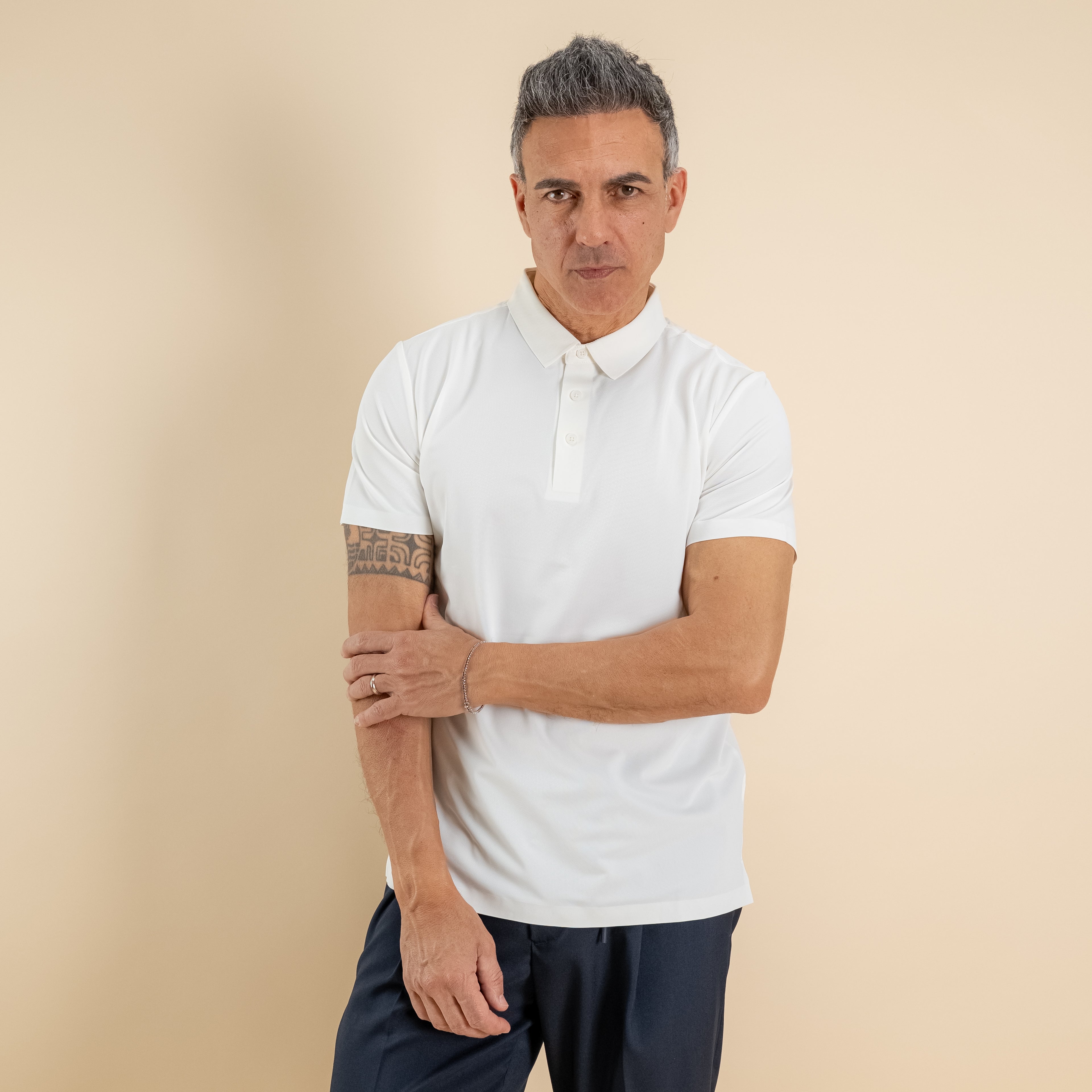 Polo effetto seta manica termosaldata - Bianco