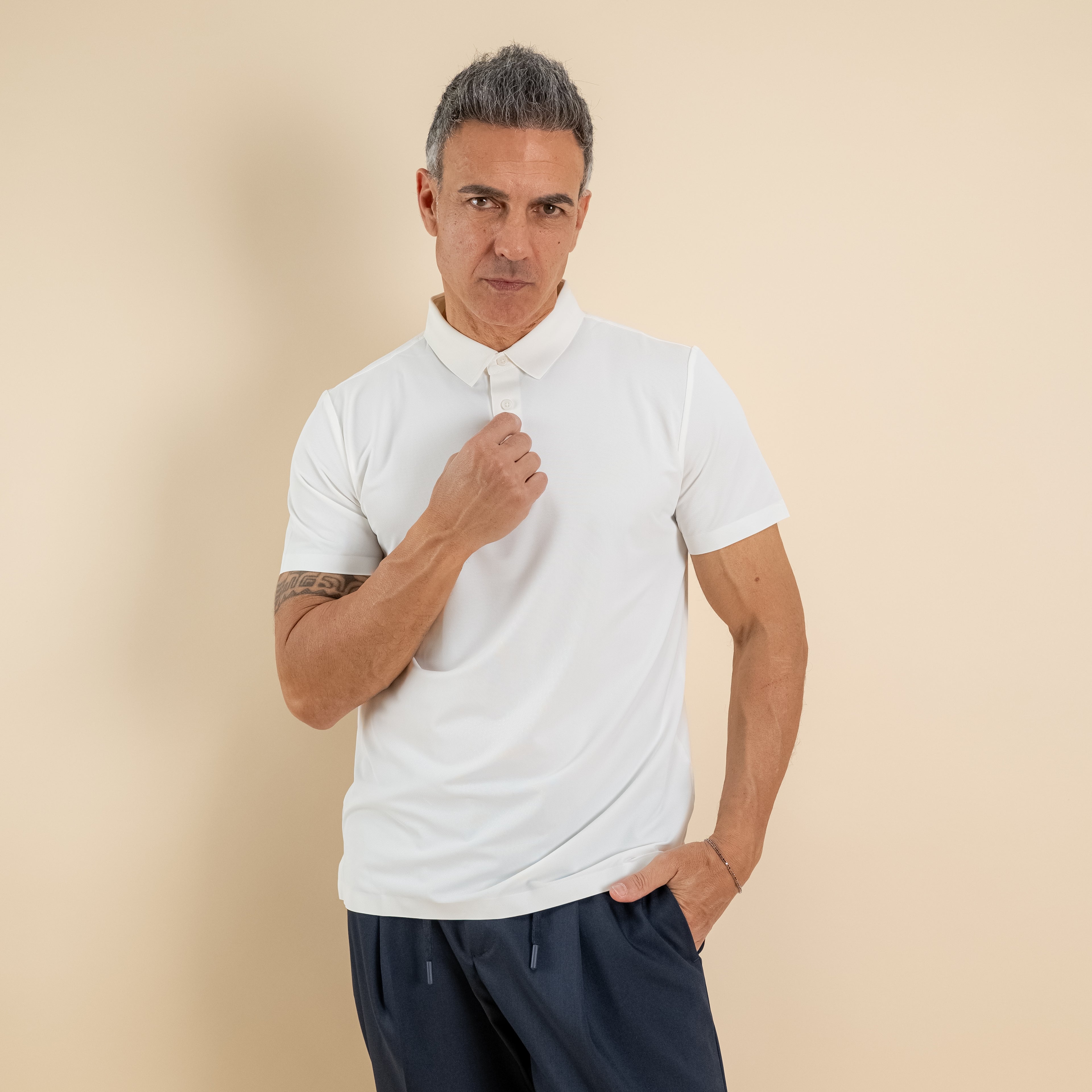 Polo effetto seta manica termosaldata - Bianco
