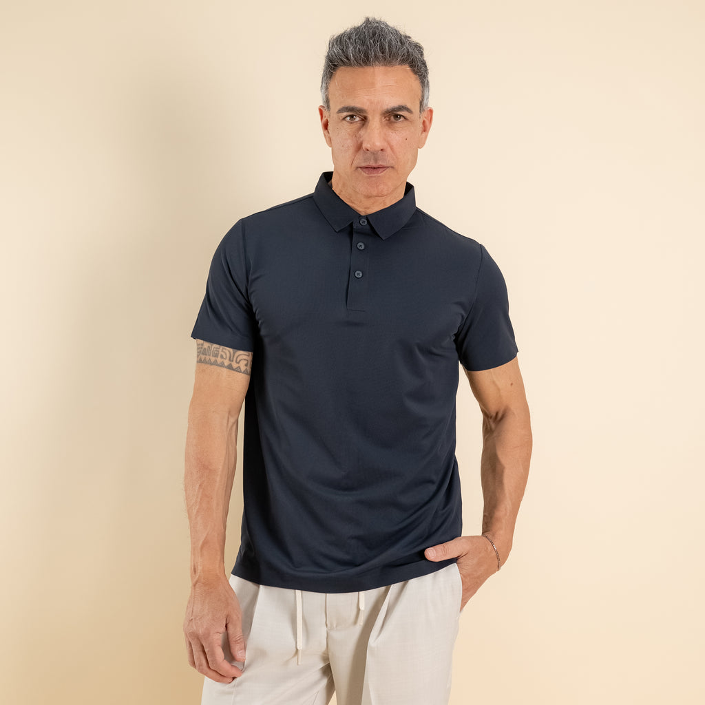 Polo effetto seta manica termosaldata - Blu