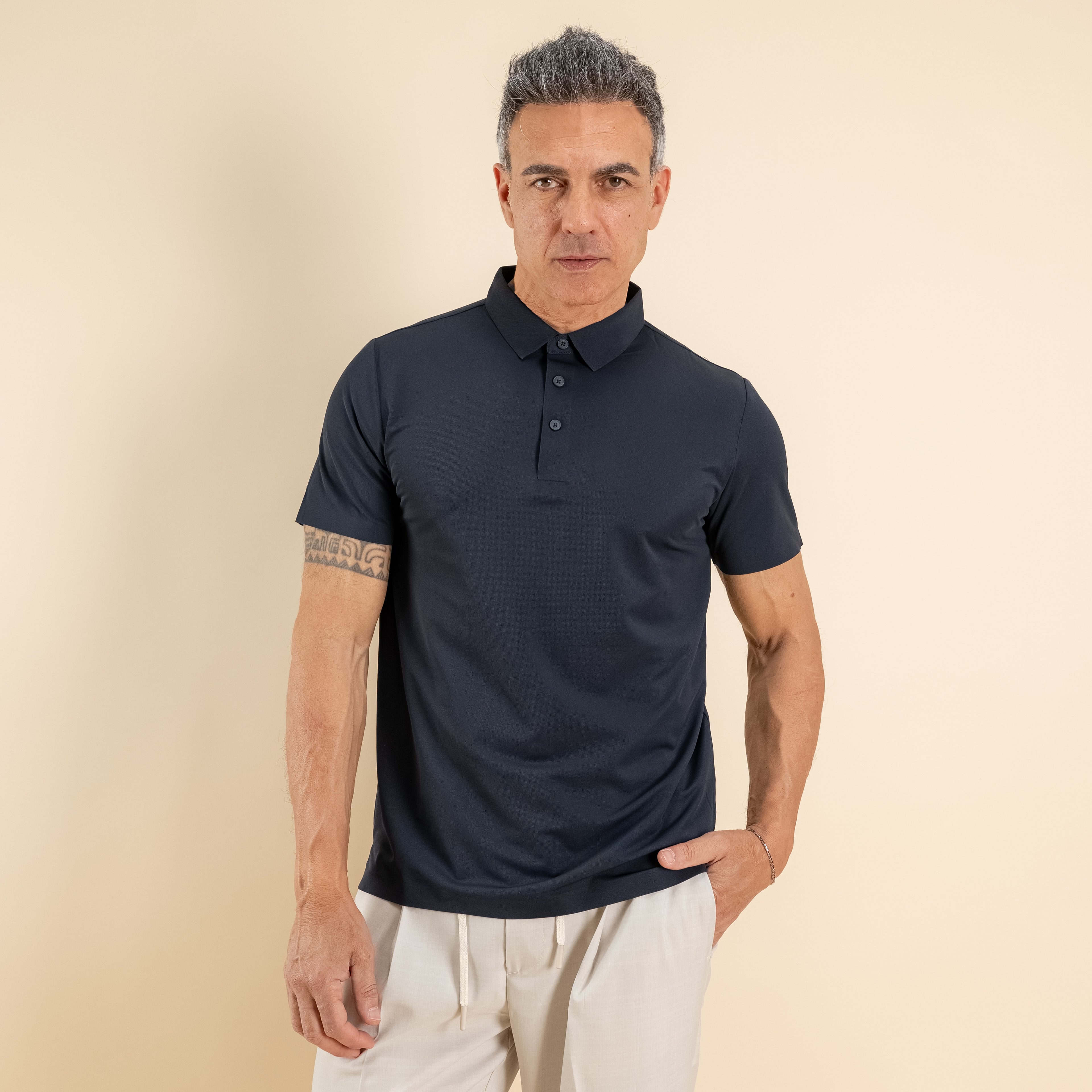 Polo effetto seta manica termosaldata - Blu