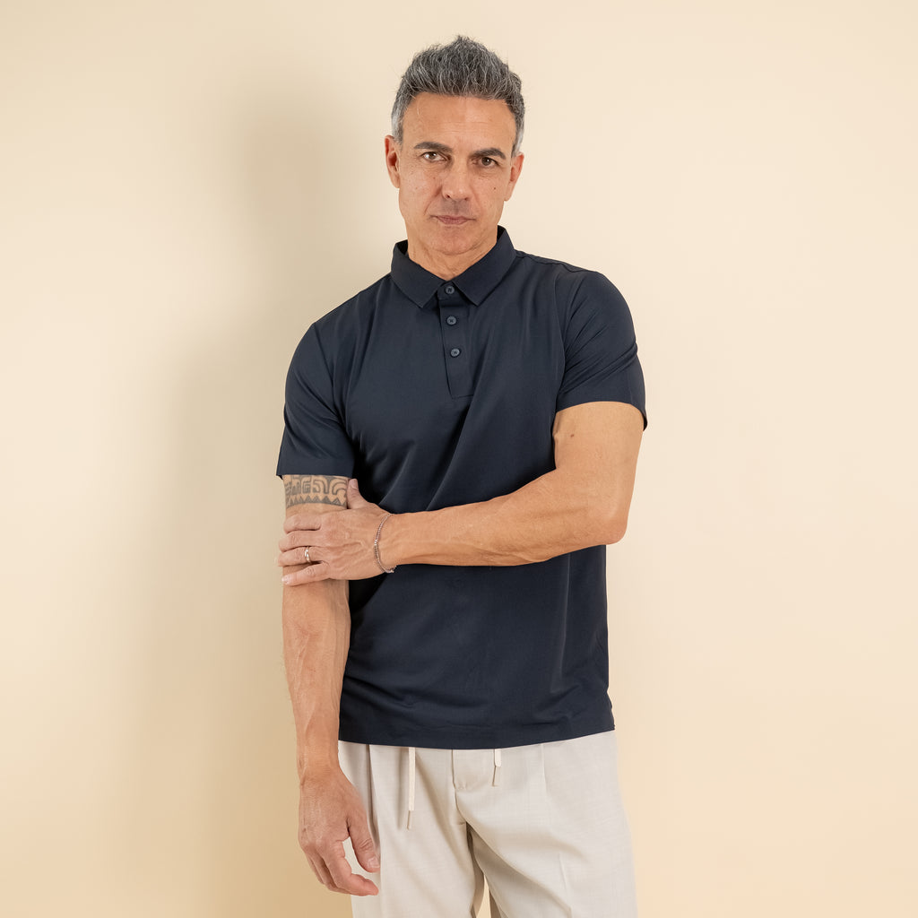 Polo effetto seta manica termosaldata - Blu