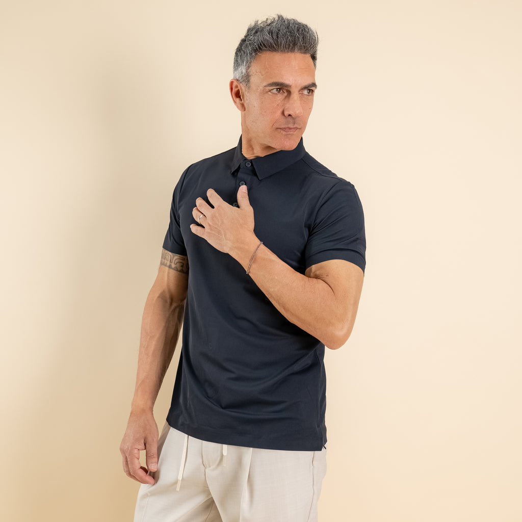 Polo effetto seta manica termosaldata - Blu