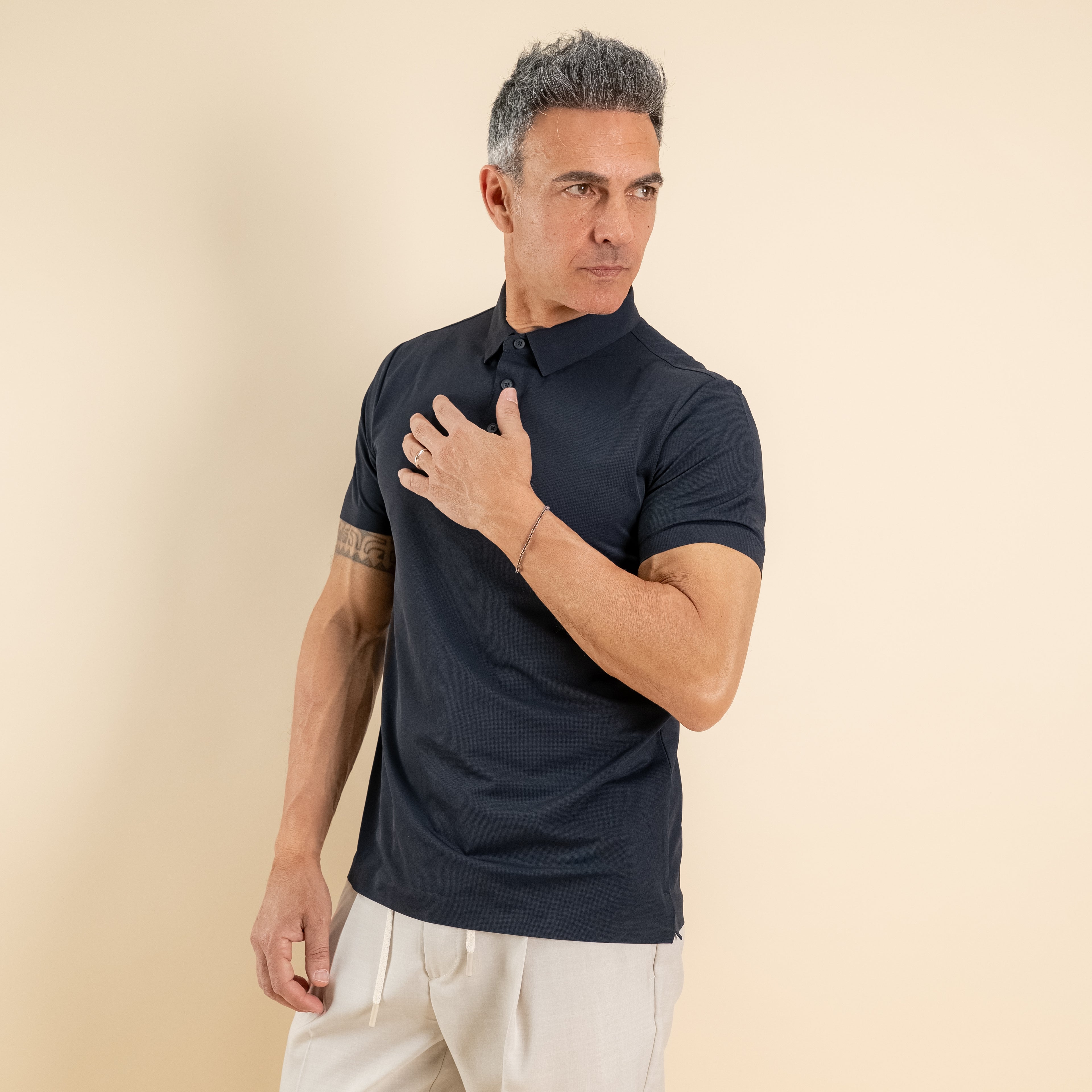 Polo effetto seta manica termosaldata - Blu