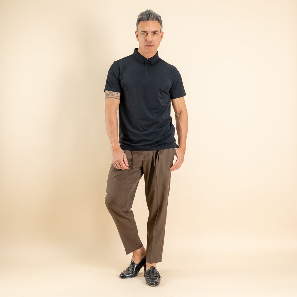 Polo effetto seta manica termosaldata - Nero