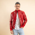 Bomber con bottoni in Vera Pelle - Rosso
