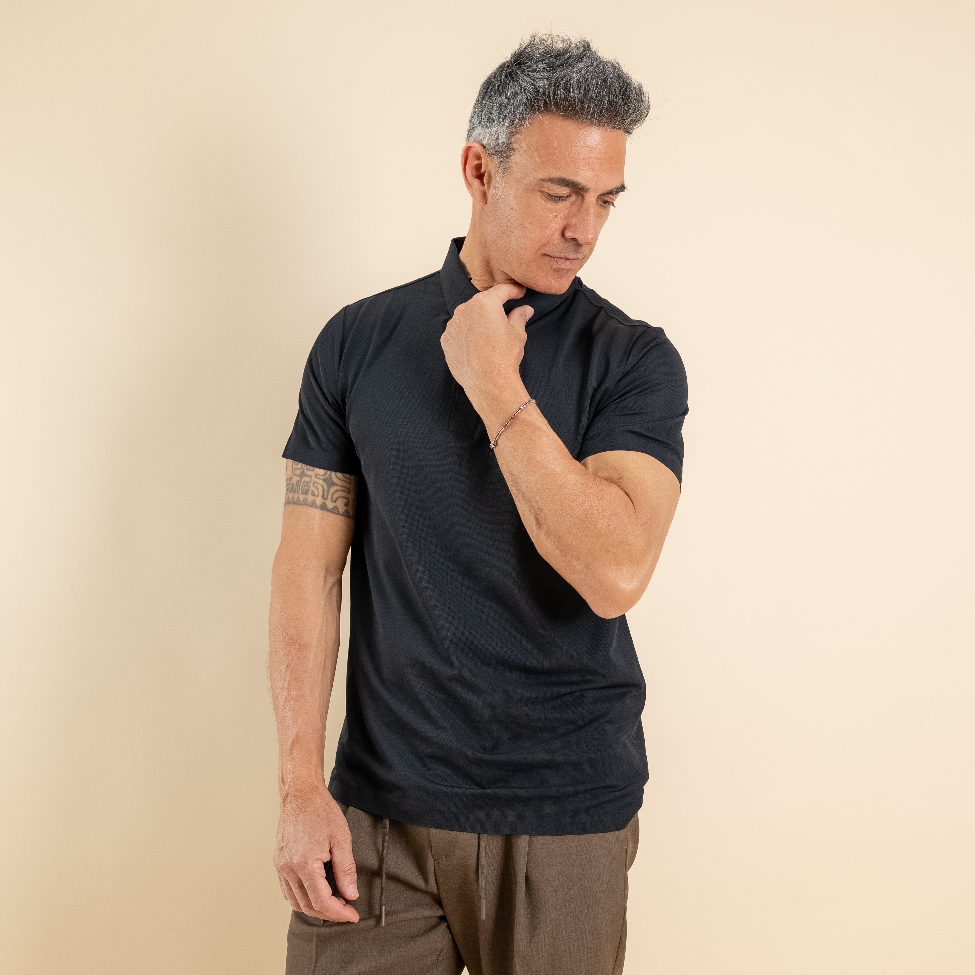 Polo effetto seta manica termosaldata - Nero