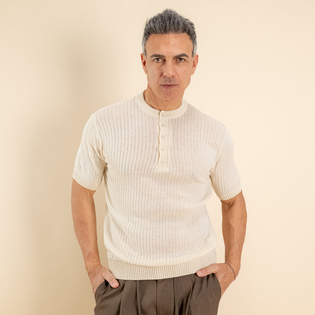 T-shirt serafino traforata - Beige