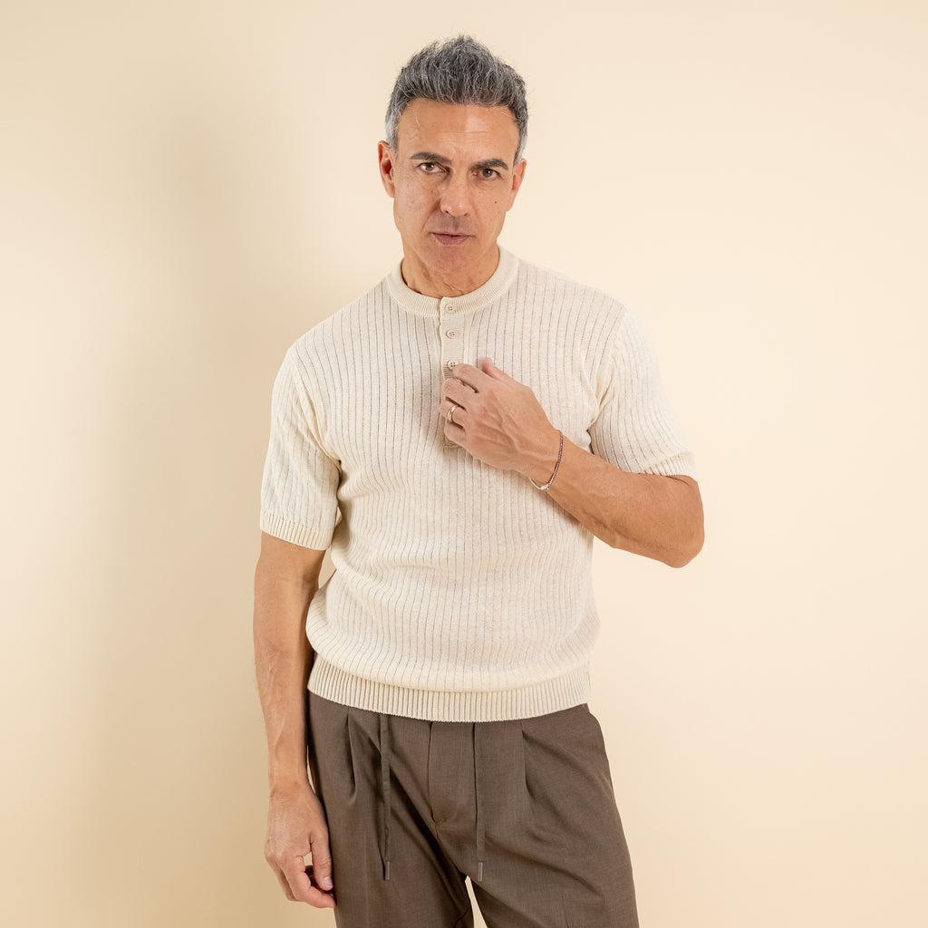 T-shirt serafino traforata - Beige