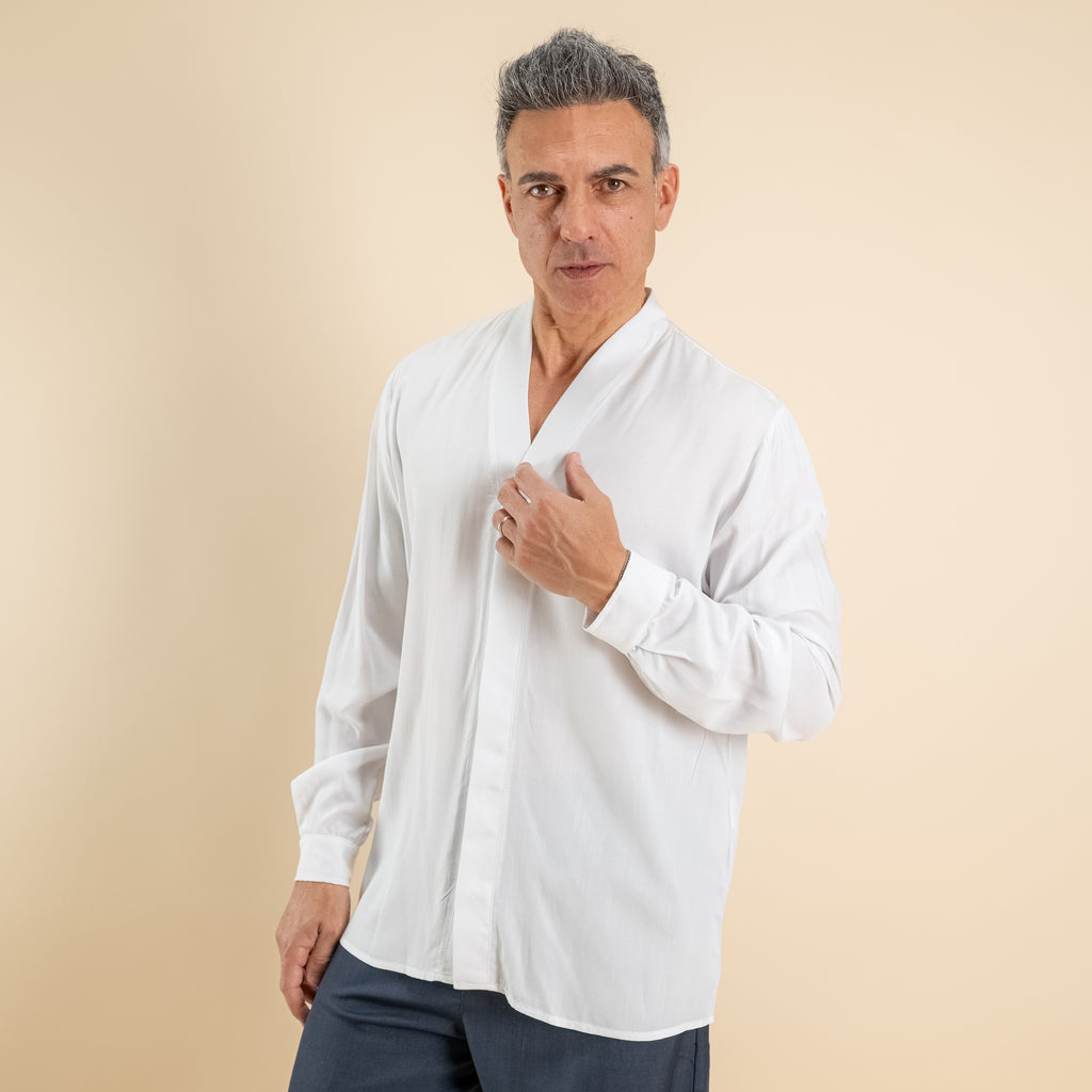 Camicia in viscosa scollo a V - Bianco