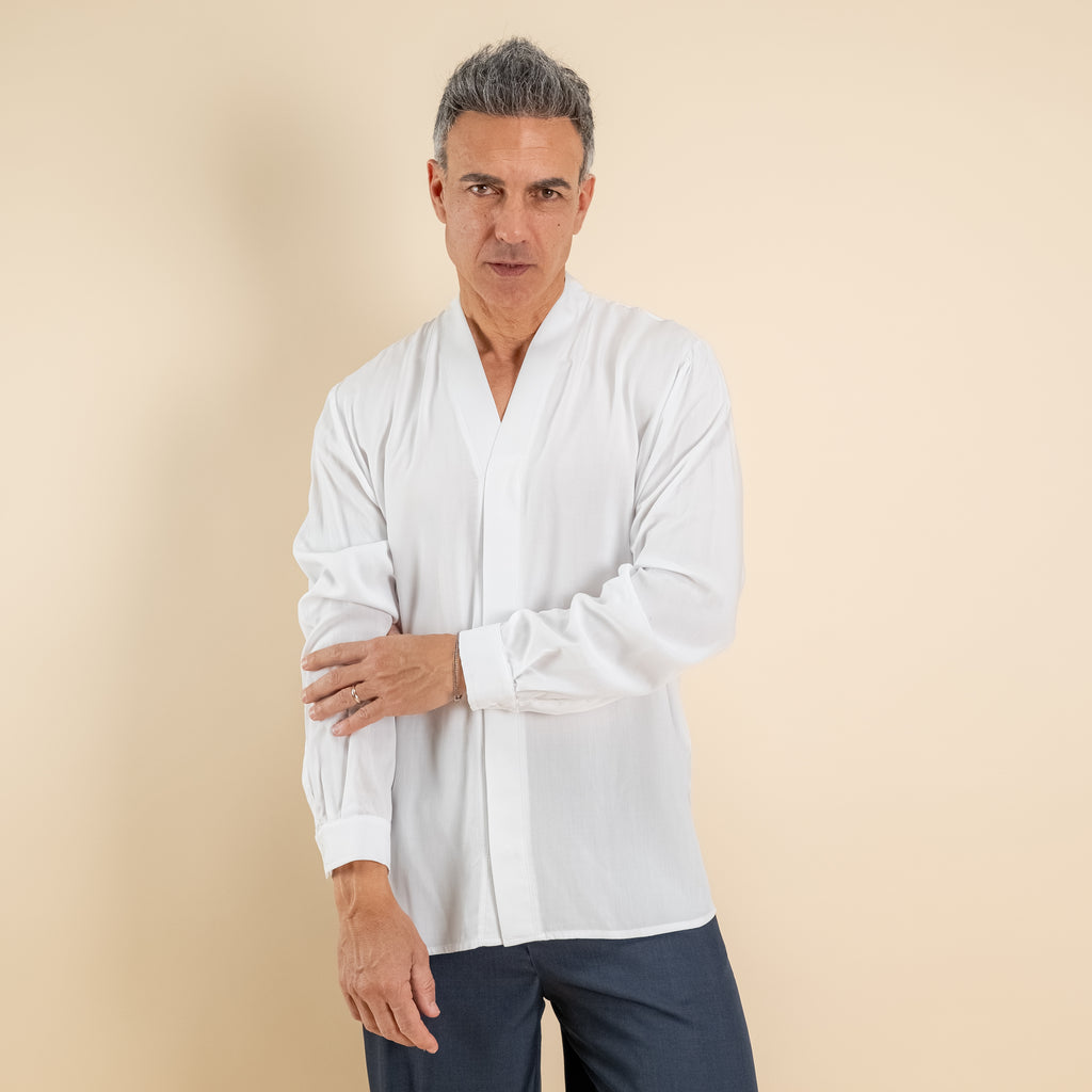 Camicia in viscosa scollo a V - Bianco