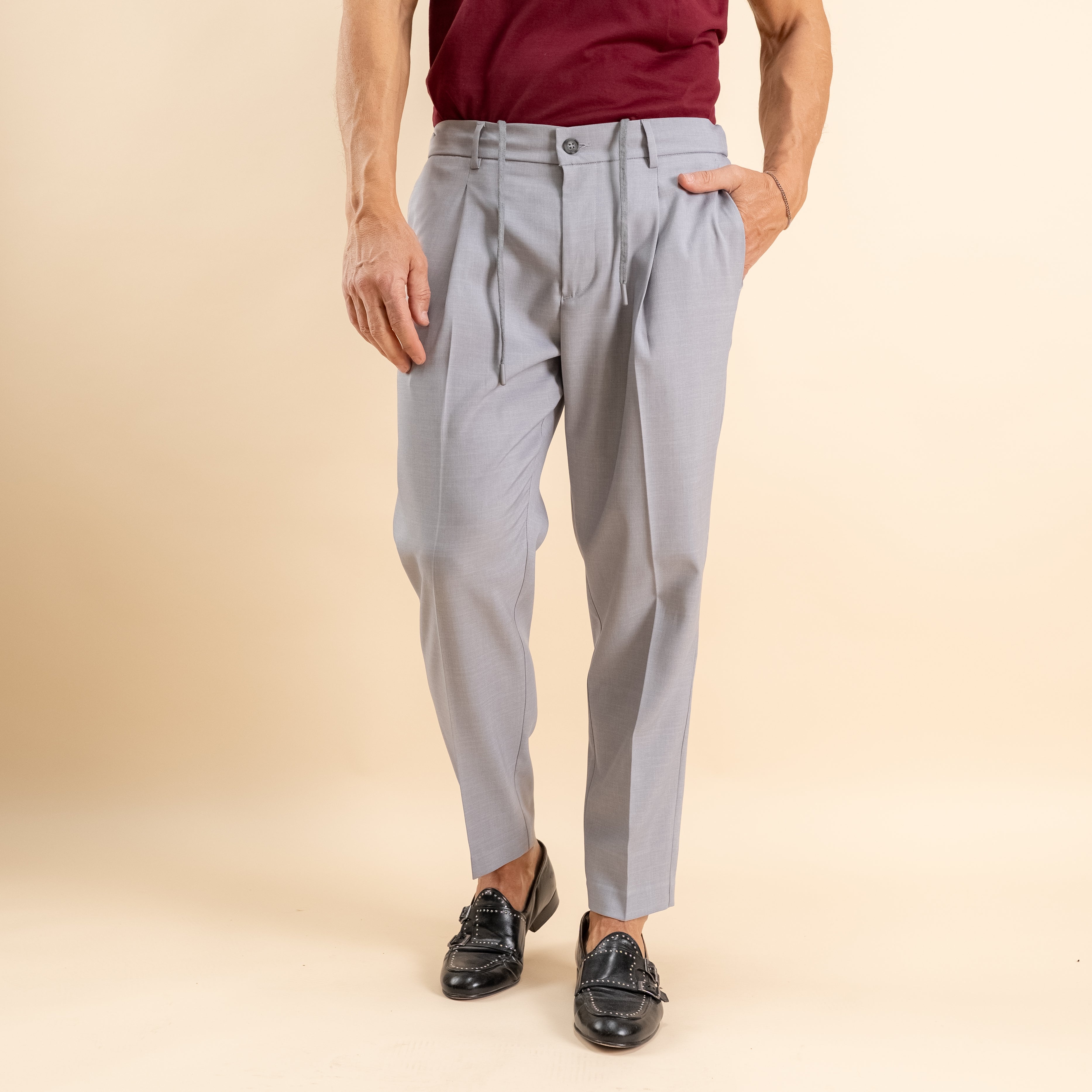 Pantalaccio sartoriale con pinces e molla sul retro - Grigio
