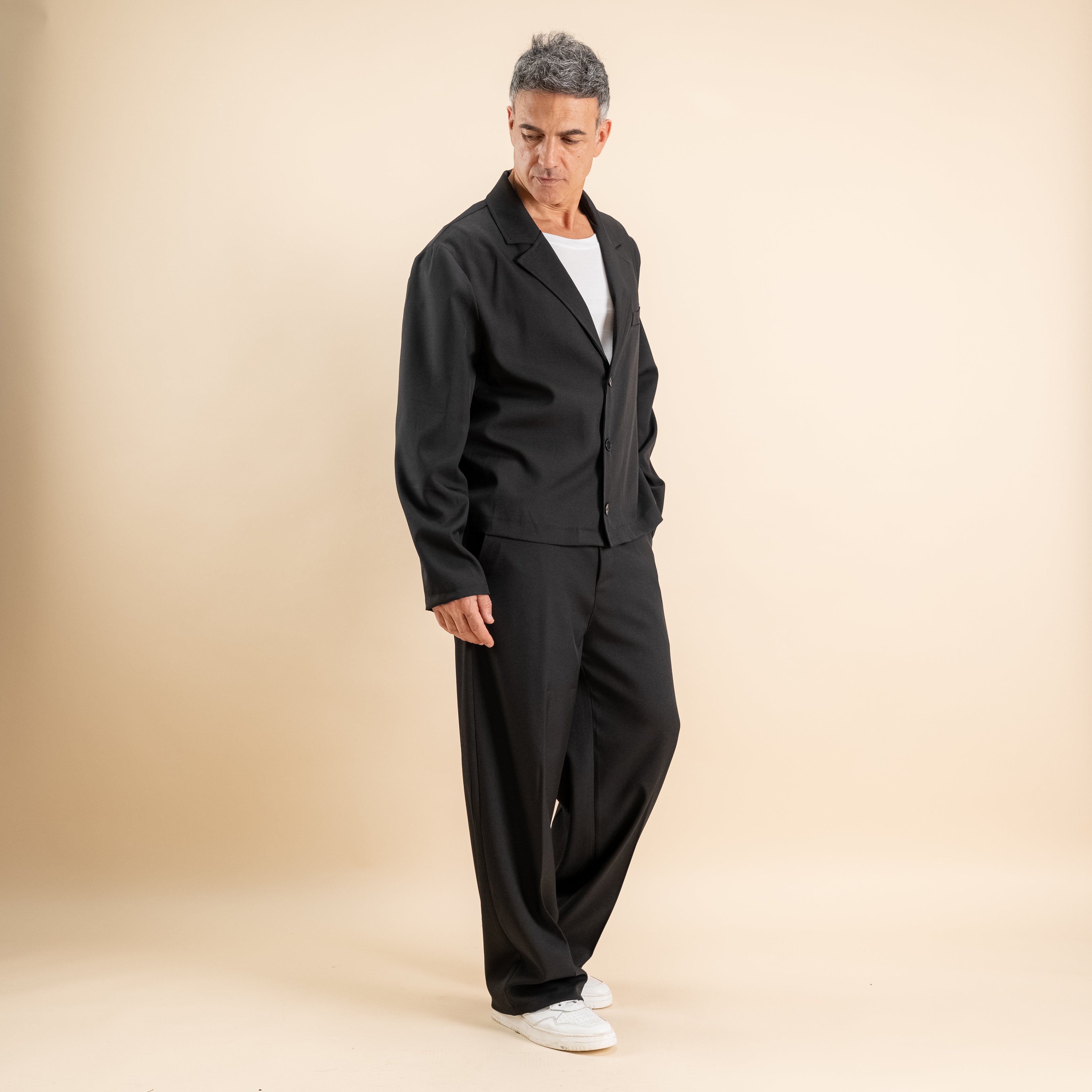Coordinato monopetto con pantalone palazzo - Nero