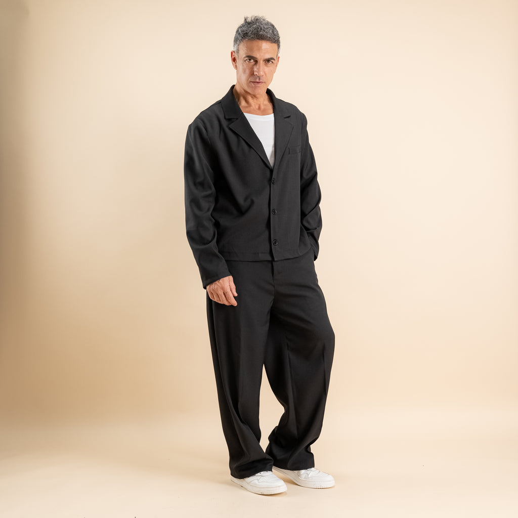 Coordinato monopetto con pantalone palazzo - Nero