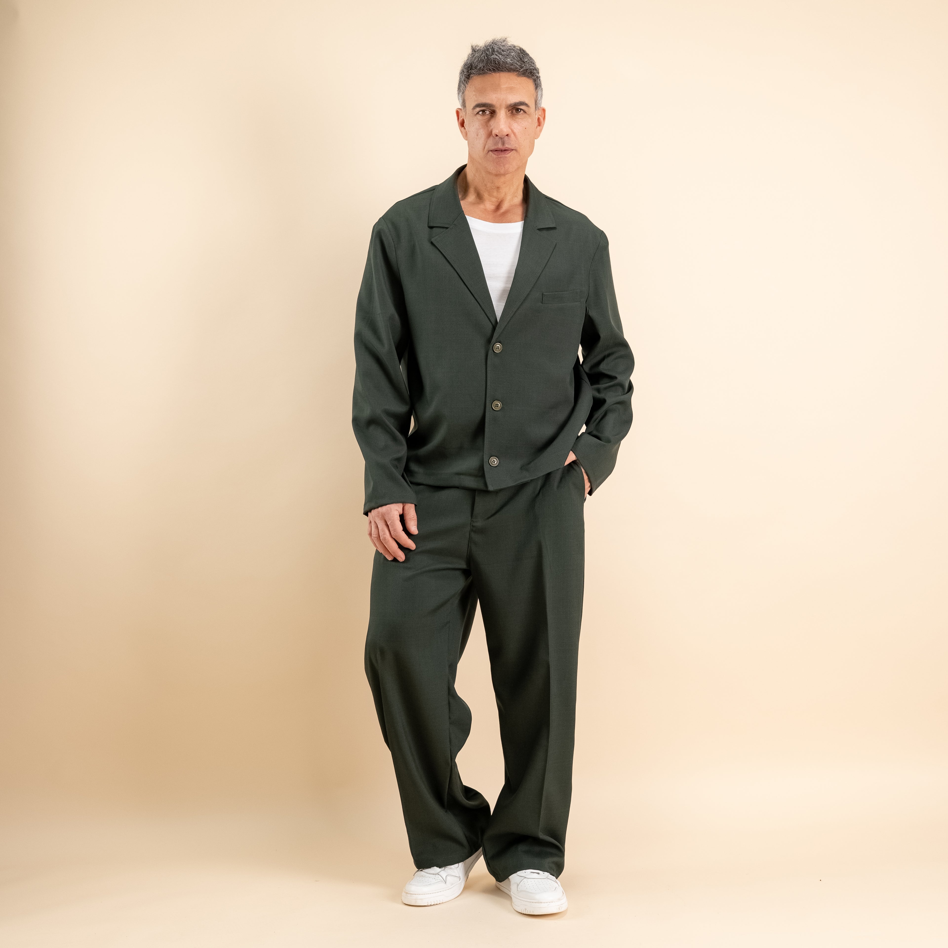 Coordinato monopetto con pantalone palazzo - Verde
