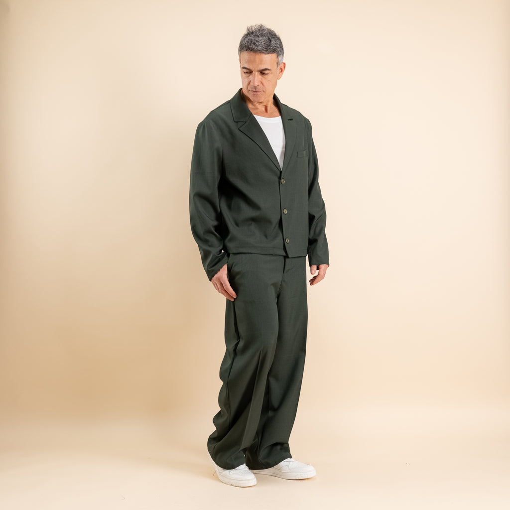 Coordinato monopetto con pantalone palazzo - Verde