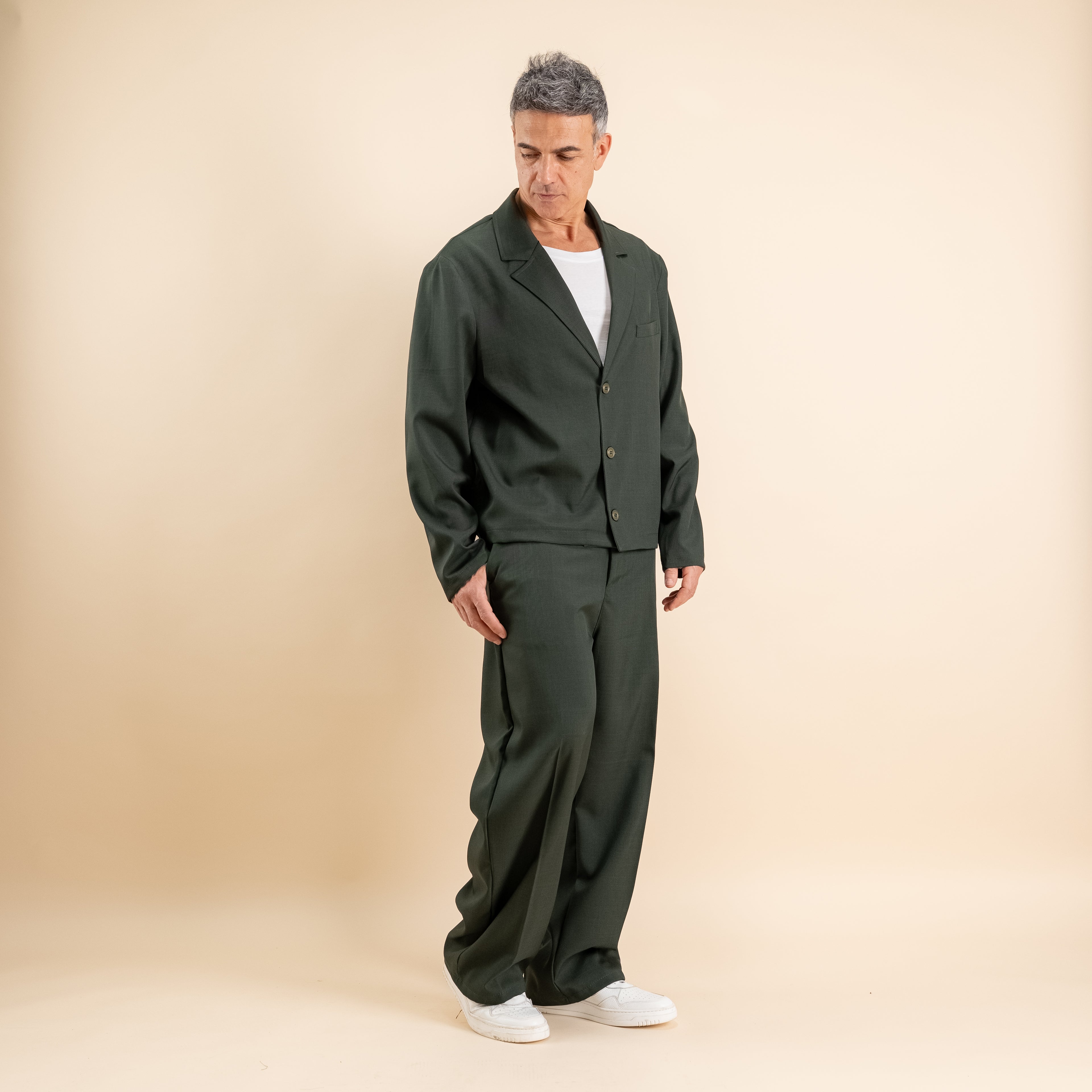 Coordinato monopetto con pantalone palazzo - Verde