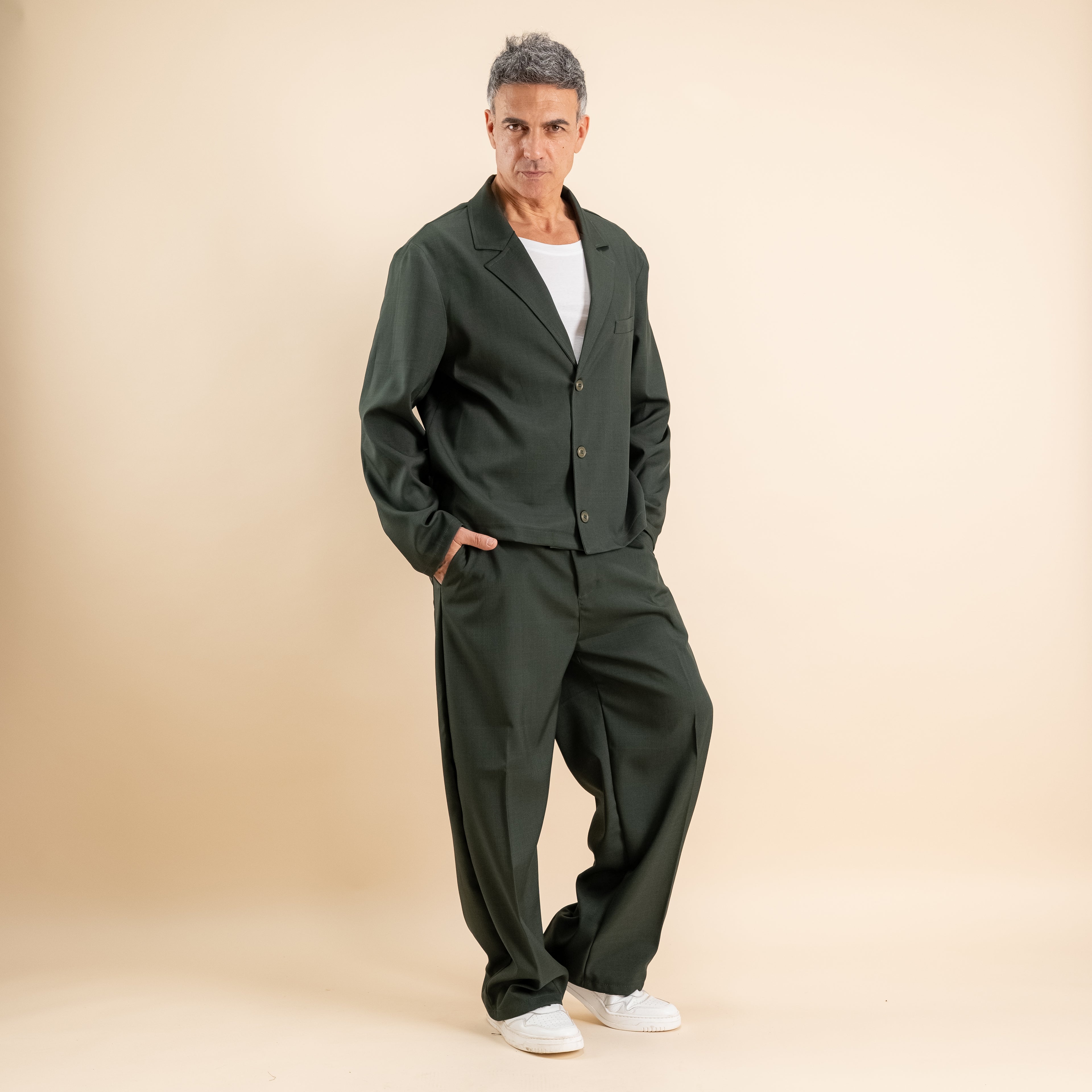 Coordinato monopetto con pantalone palazzo - Verde