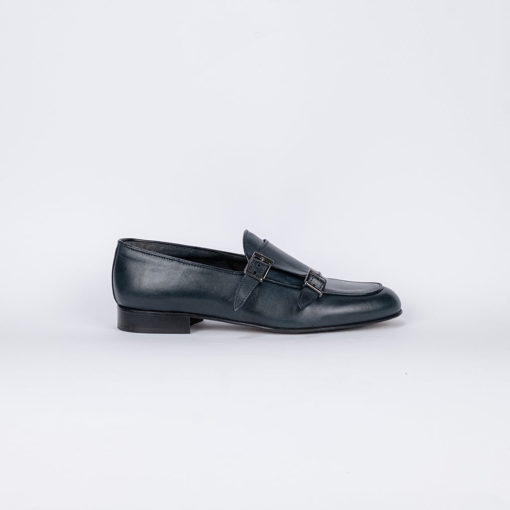 Mocasín de Doble Hebilla de Piel - Azul