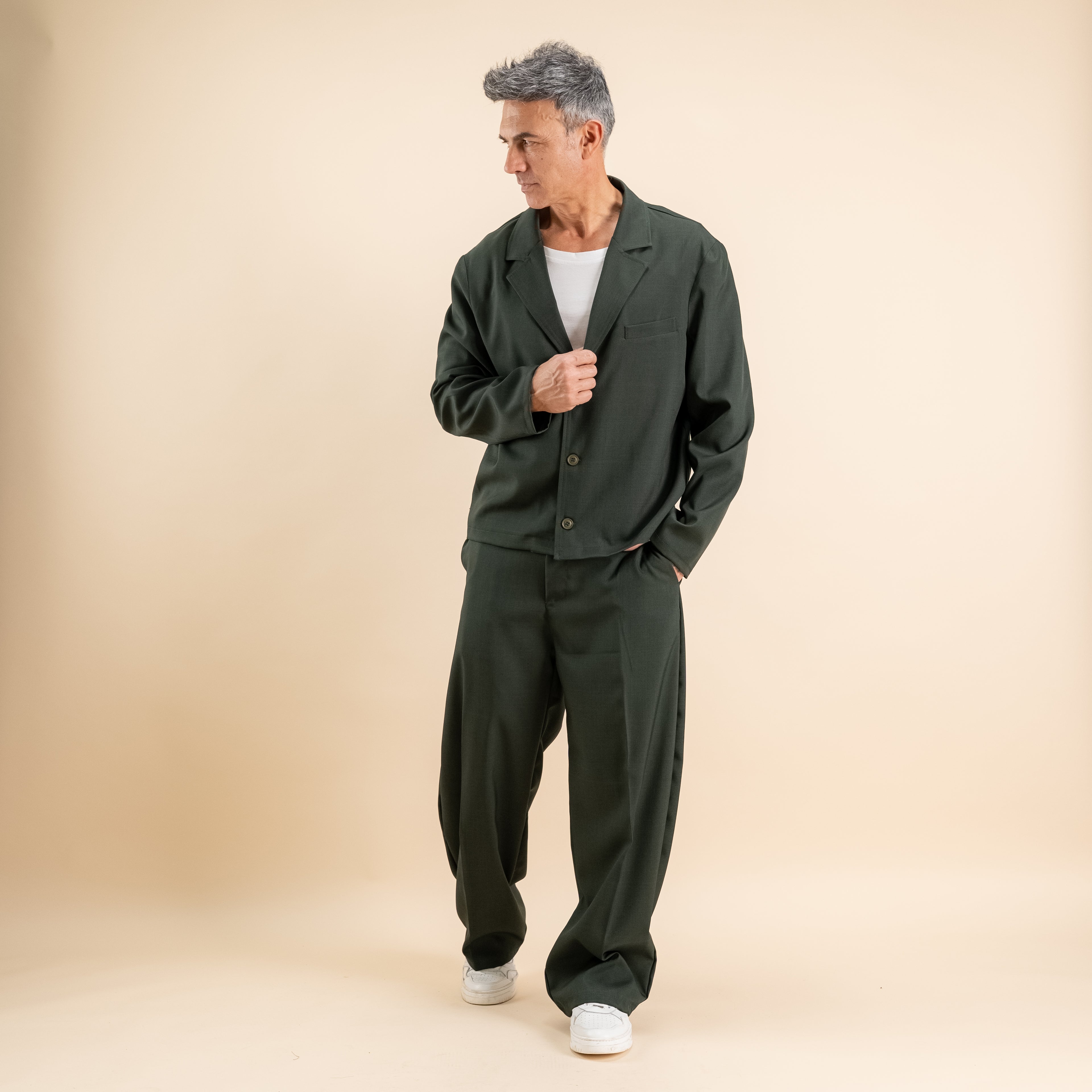 Coordinato monopetto con pantalone palazzo - Verde