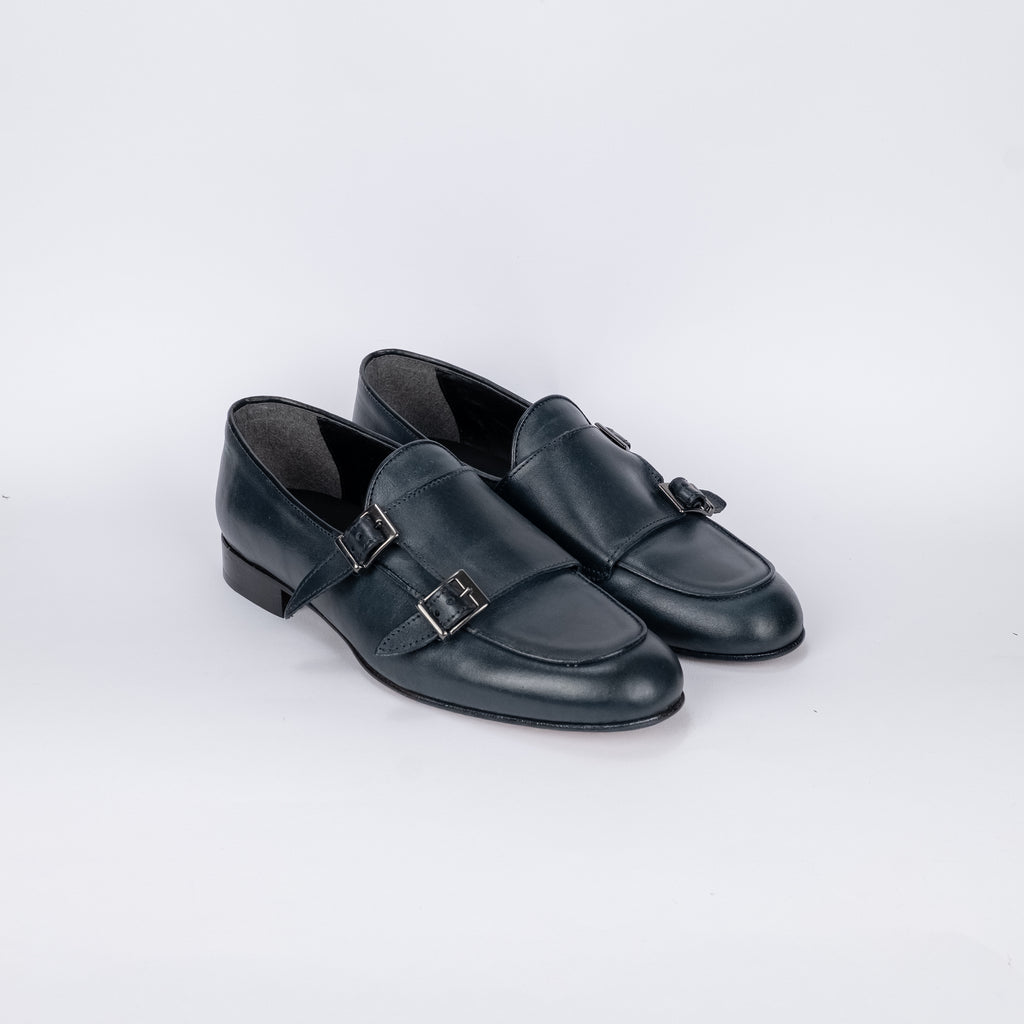 Mocasín de Doble Hebilla de Piel - Azul
