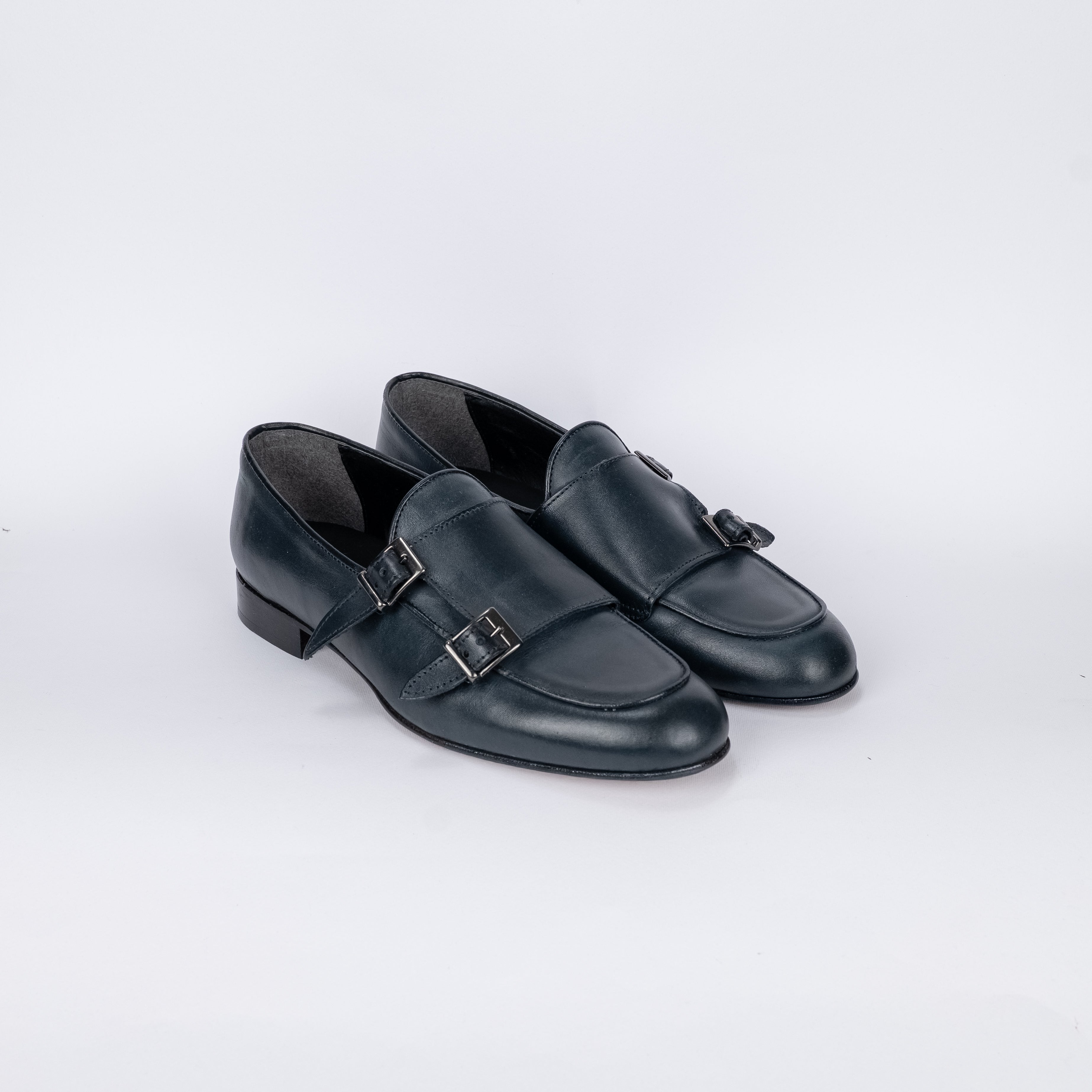 Mocasín de Doble Hebilla de Piel - Azul