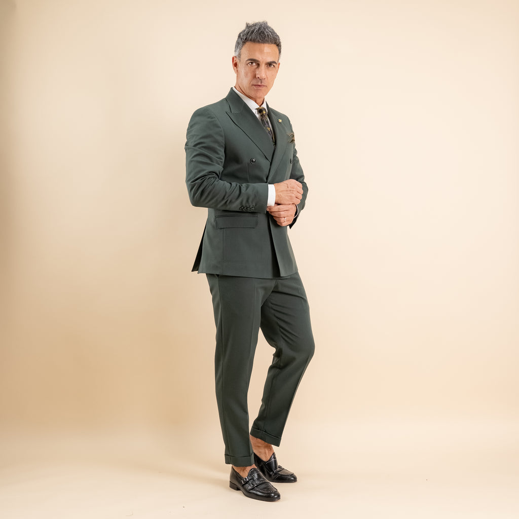 Abito doppio petto con pantalone con fibbia laterale - Bosco