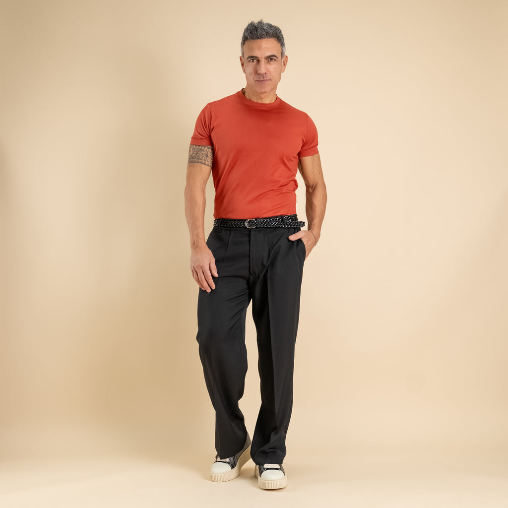 Pantalone palazzo taglio dritto con molla sul retro - Nero