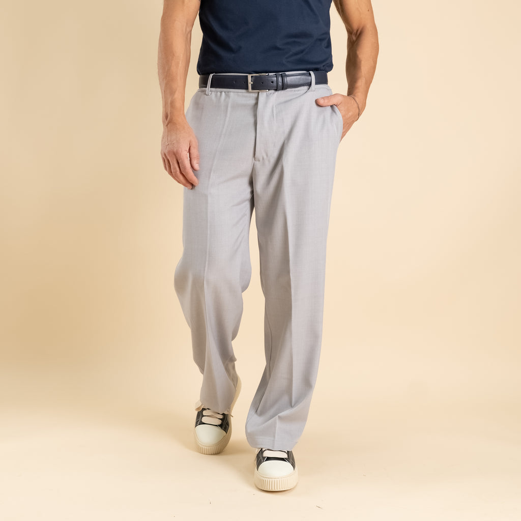 Pantalone palazzo taglio dritto con molla sul retro - Grigio