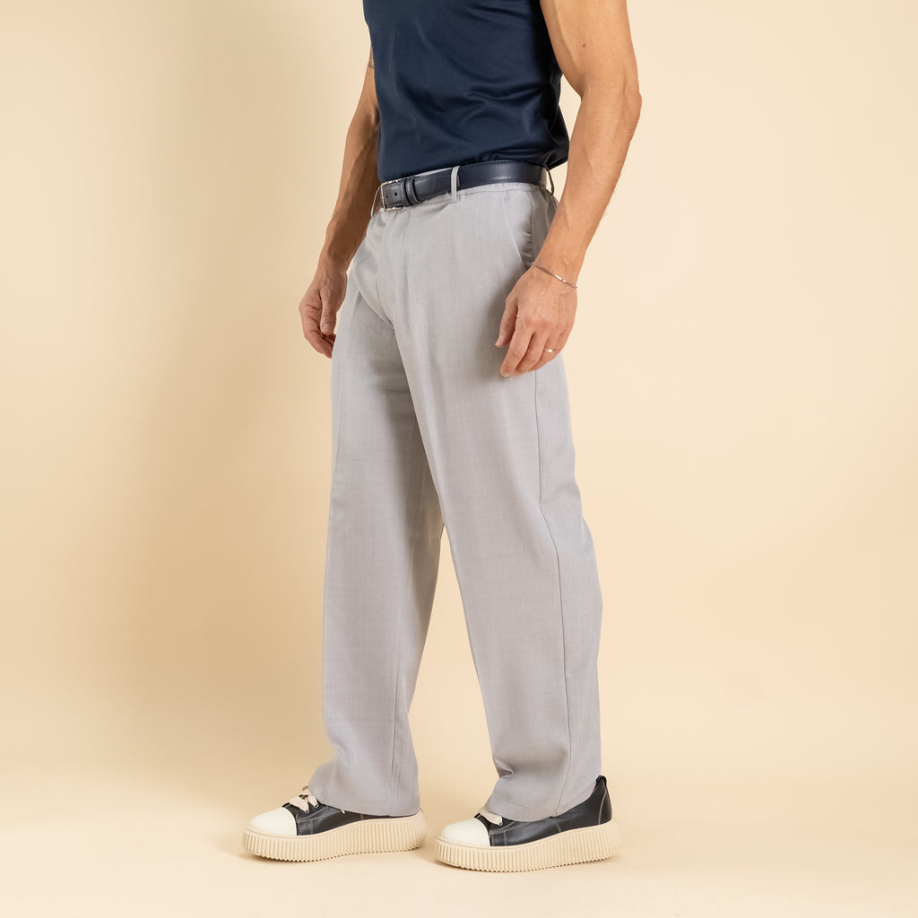 Pantalone palazzo taglio dritto con molla sul retro - Grigio