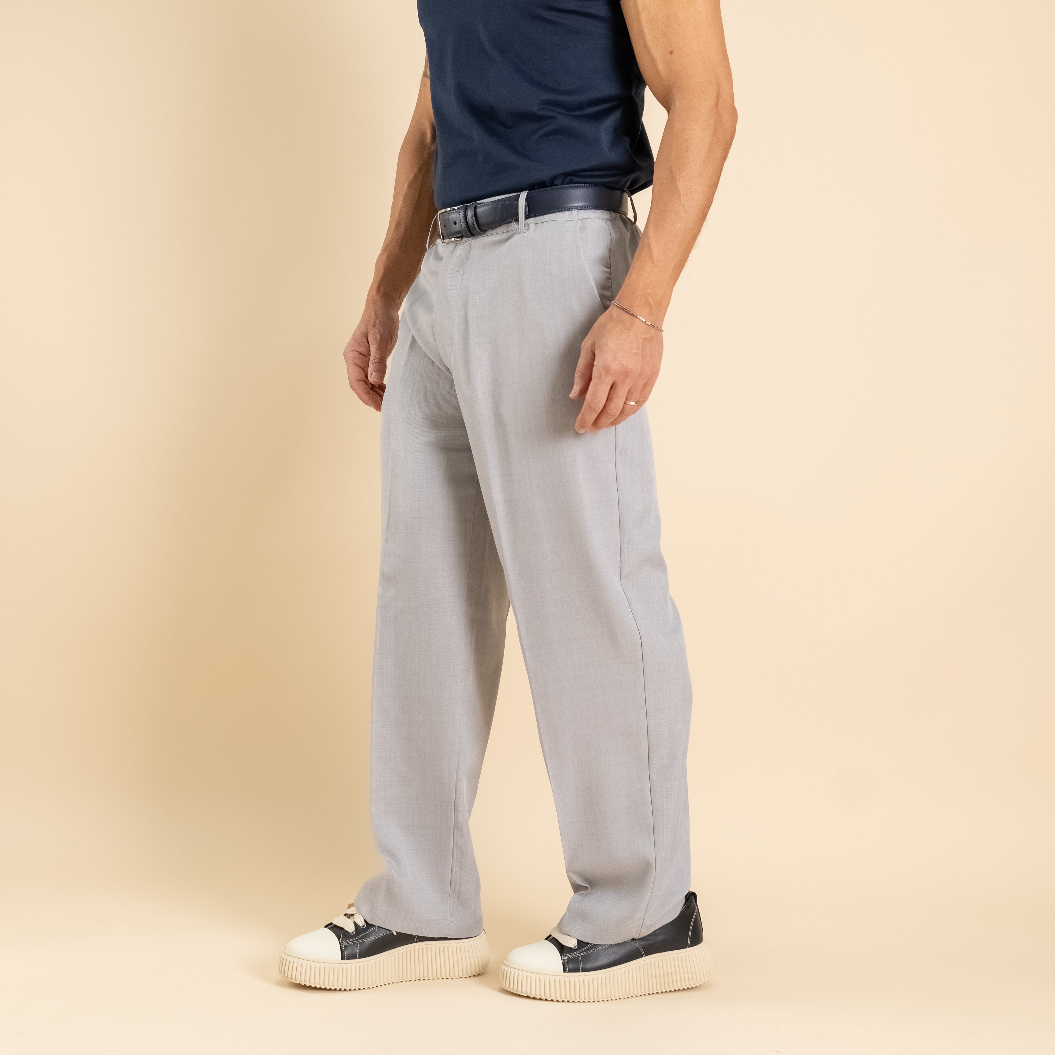 Pantalone palazzo taglio dritto con molla sul retro - Grigio