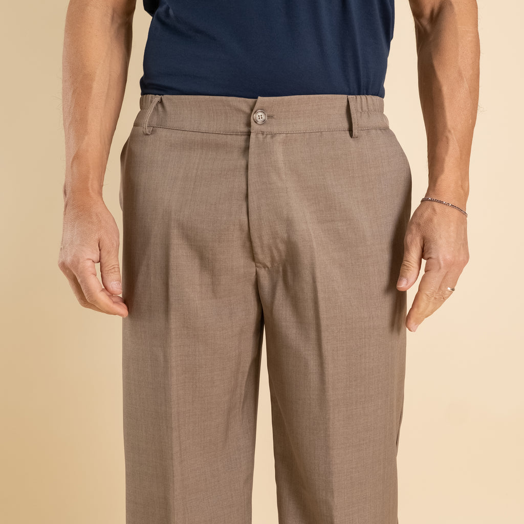 Pantalone palazzo taglio dritto con molla sul retro - Fango