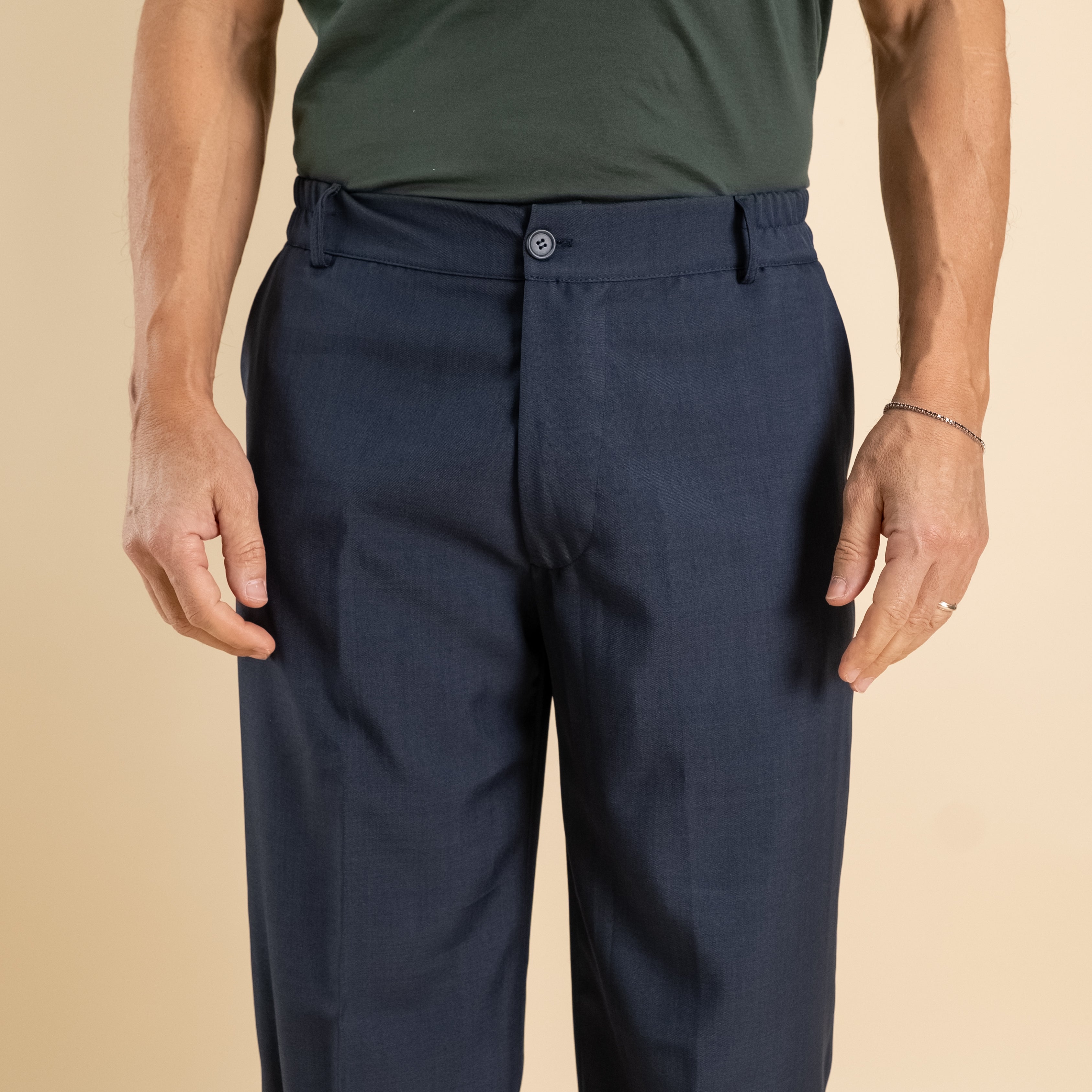 Pantalone palazzo taglio dritto con molla sul retro - Blu